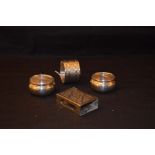 A Pair of Silver Salts, Birmingham 1907/1908, A Silver Napkin Ring, Sheffield 1946 and a Silver
