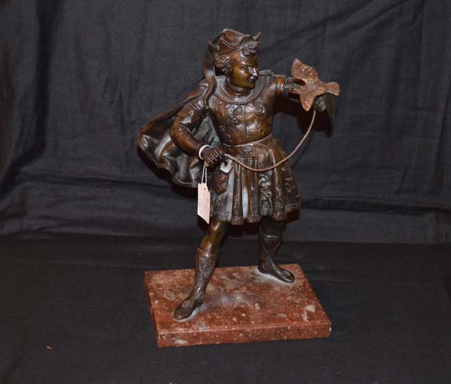 A Good Bronze Figurine on Marble Plinth 'The Falconer'