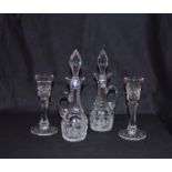 Two Crystal Candlesticks and Two Crystal Decanters