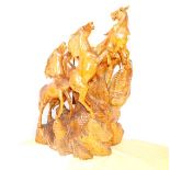 A Superb Large Wood Carved Figurine 'Horses'