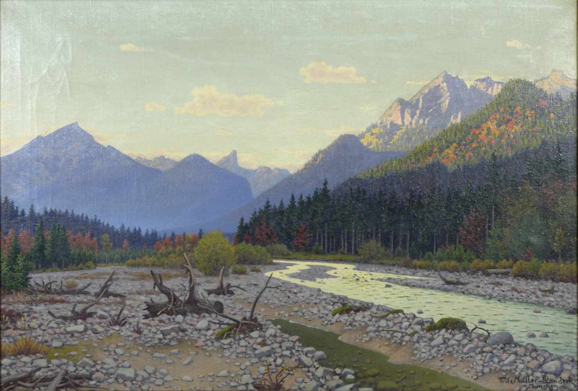 Müller-Landeck, Fritz (1865-1942) - Tal bei Schloss LinderhofBlick auf das Ammergauer Alp - Bild 2 aus 6