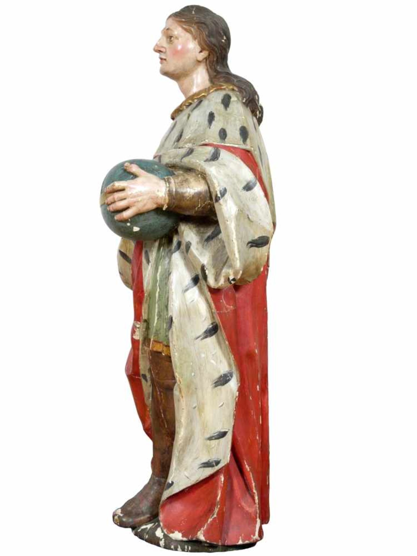 Holz Skulptur Heiliger Oswald von Northumbria 19. Jhd.Der Heilige wird seiner tradierten - Image 4 of 10
