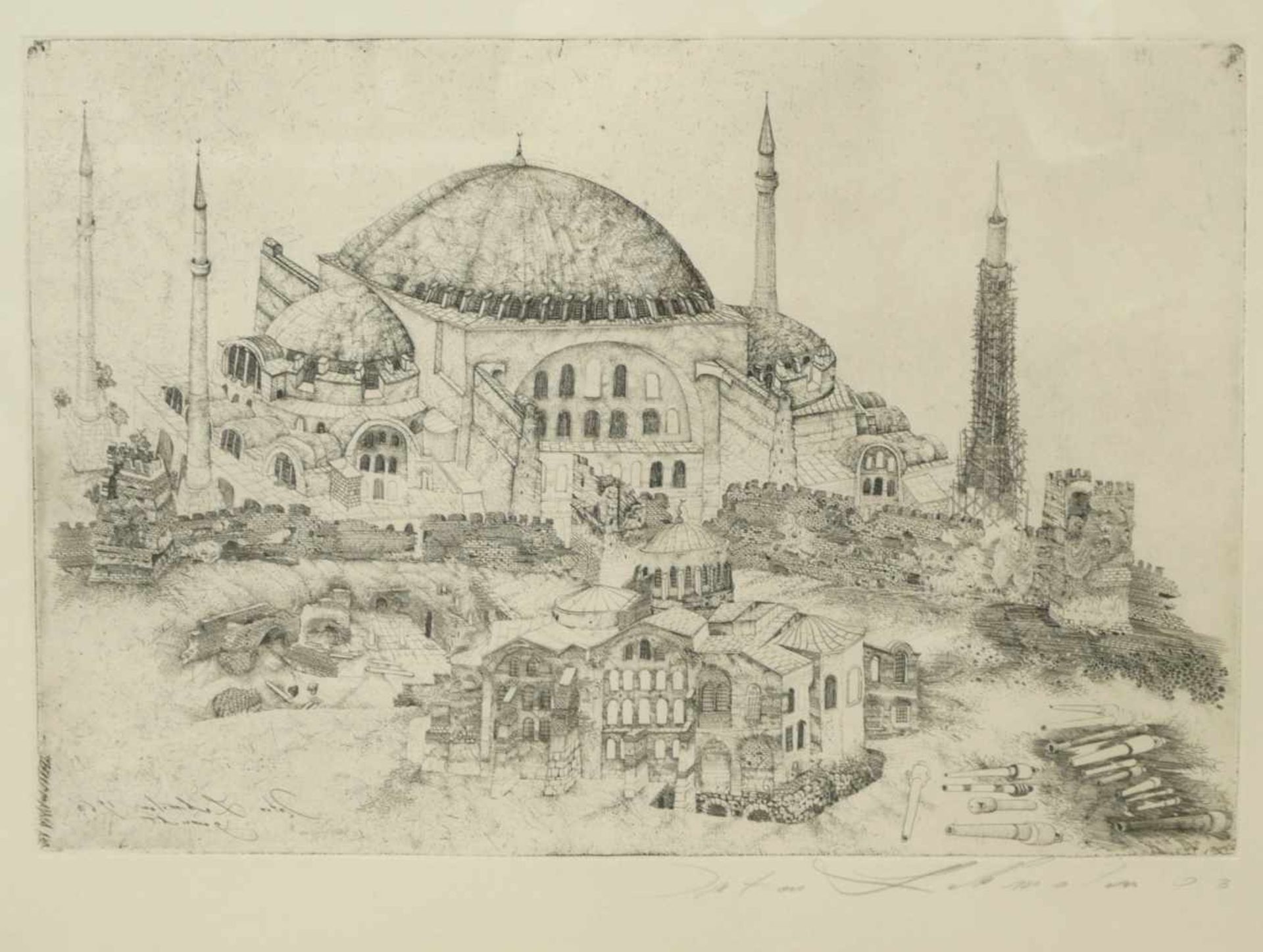 Lehmden, Anton (1929) - Radierung Hagia Sophia 1963Detailliert gestochene Ansicht der Hagia - Bild 2 aus 3