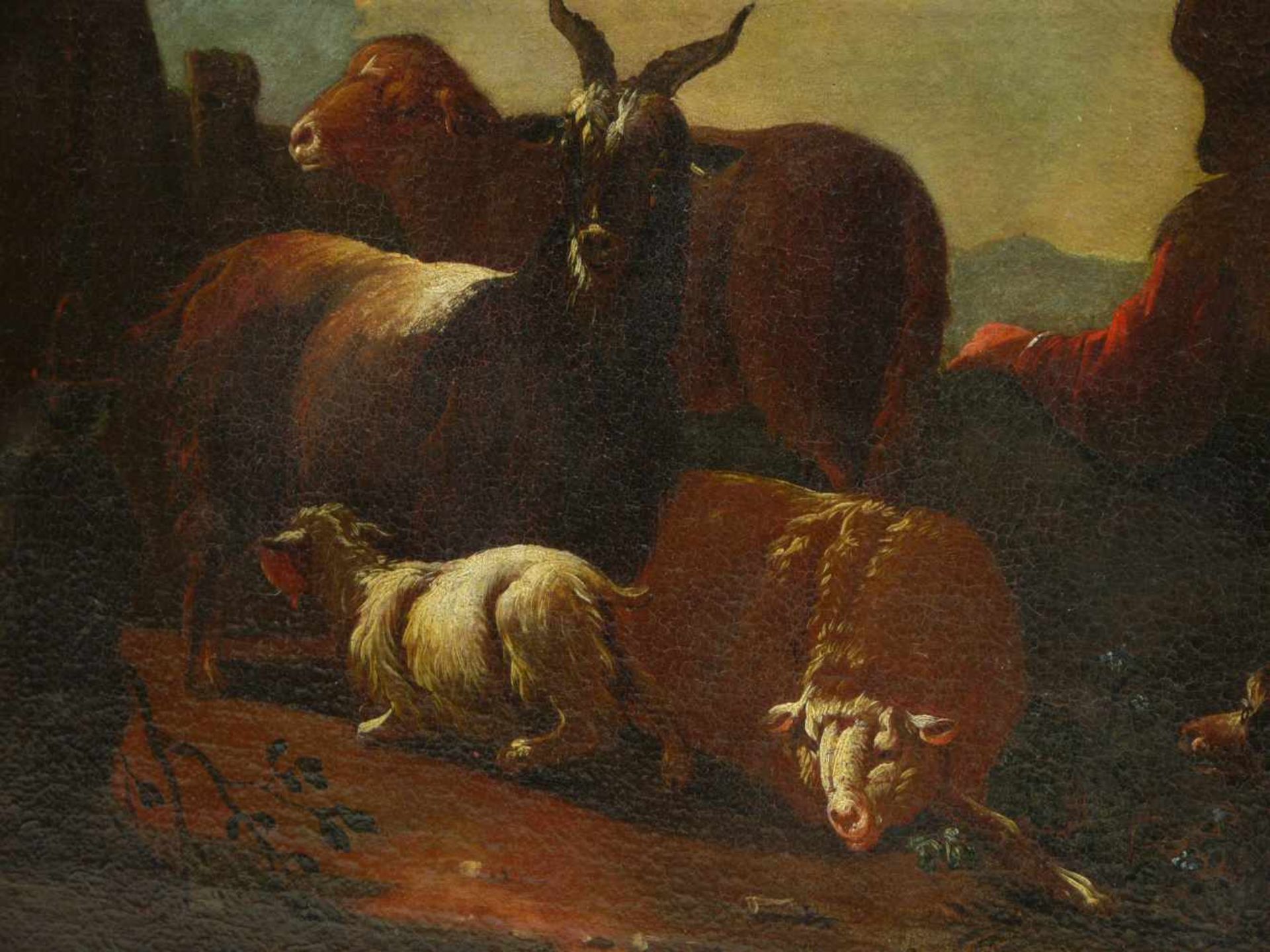 Roos, Philipp Peter (c. 1655-1706) attr. - Hirte mit ruhender HerdeQuerformatige Darstellung einer - Bild 4 aus 6