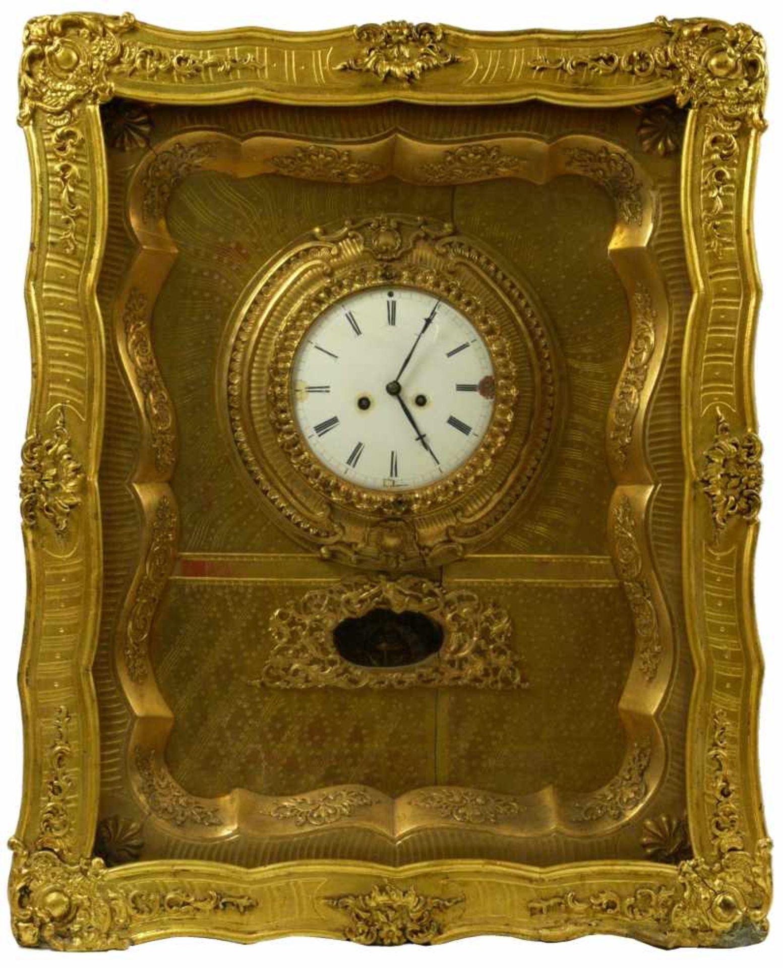 Wiener Rahmenuhr um 1830/40Wunderbares Beispiel des Wiener Biedermeier. Wanduhr mit vorgelegtem,