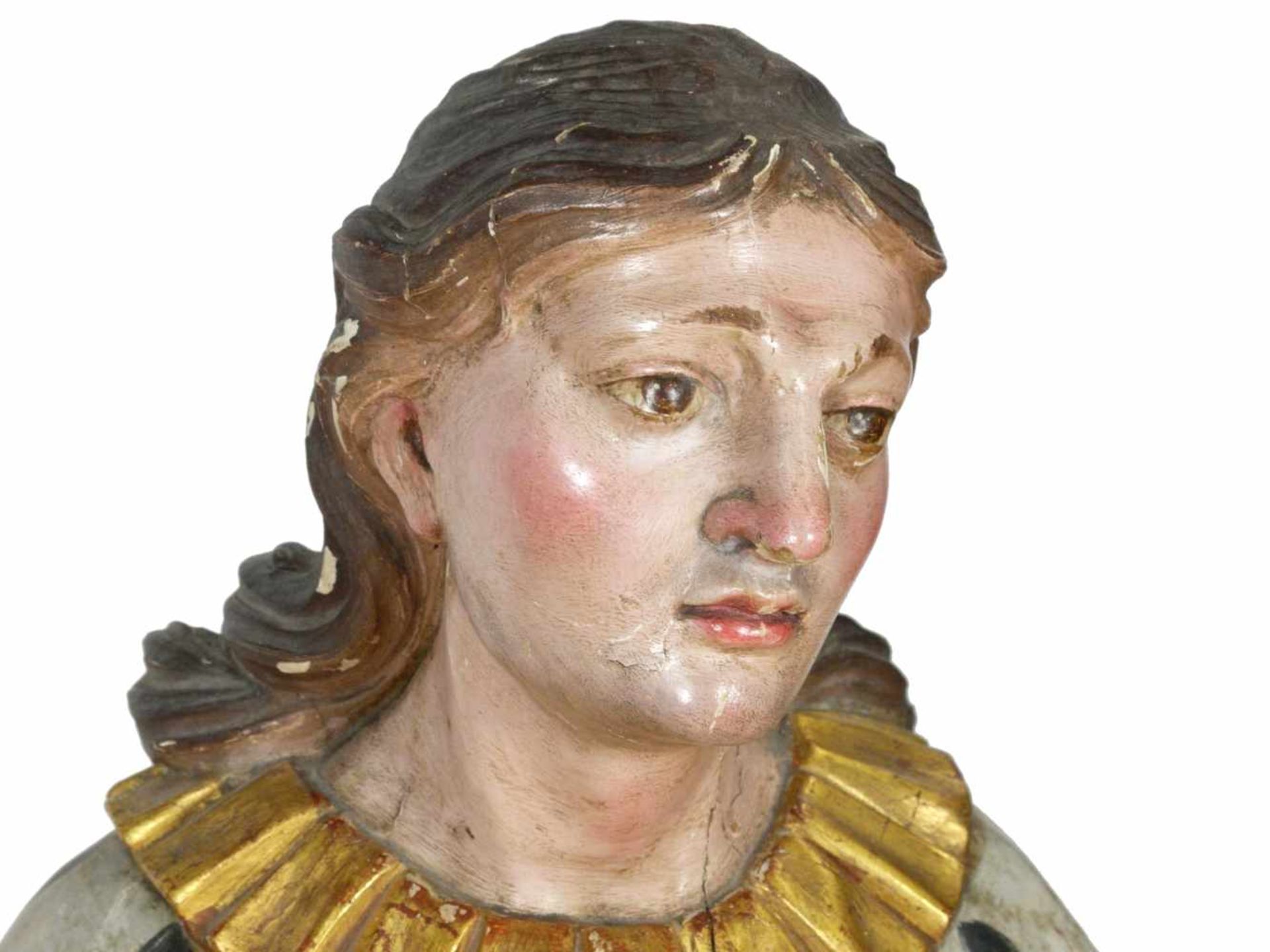 Holz Skulptur Heiliger Oswald von Northumbria 19. Jhd.Der Heilige wird seiner tradierten - Image 9 of 10
