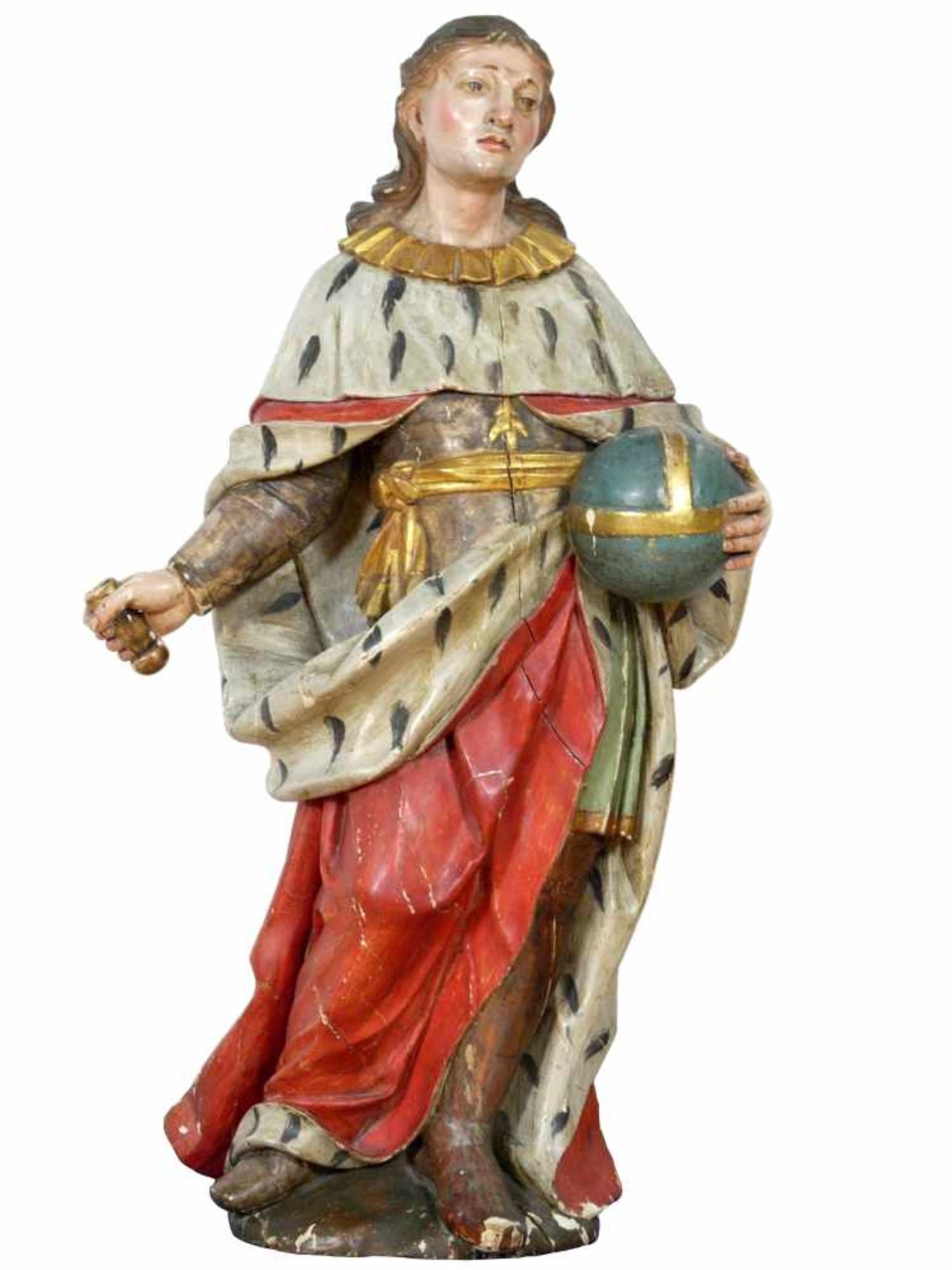 Holz Skulptur Heiliger Oswald von Northumbria 19. Jhd.Der Heilige wird seiner tradierten