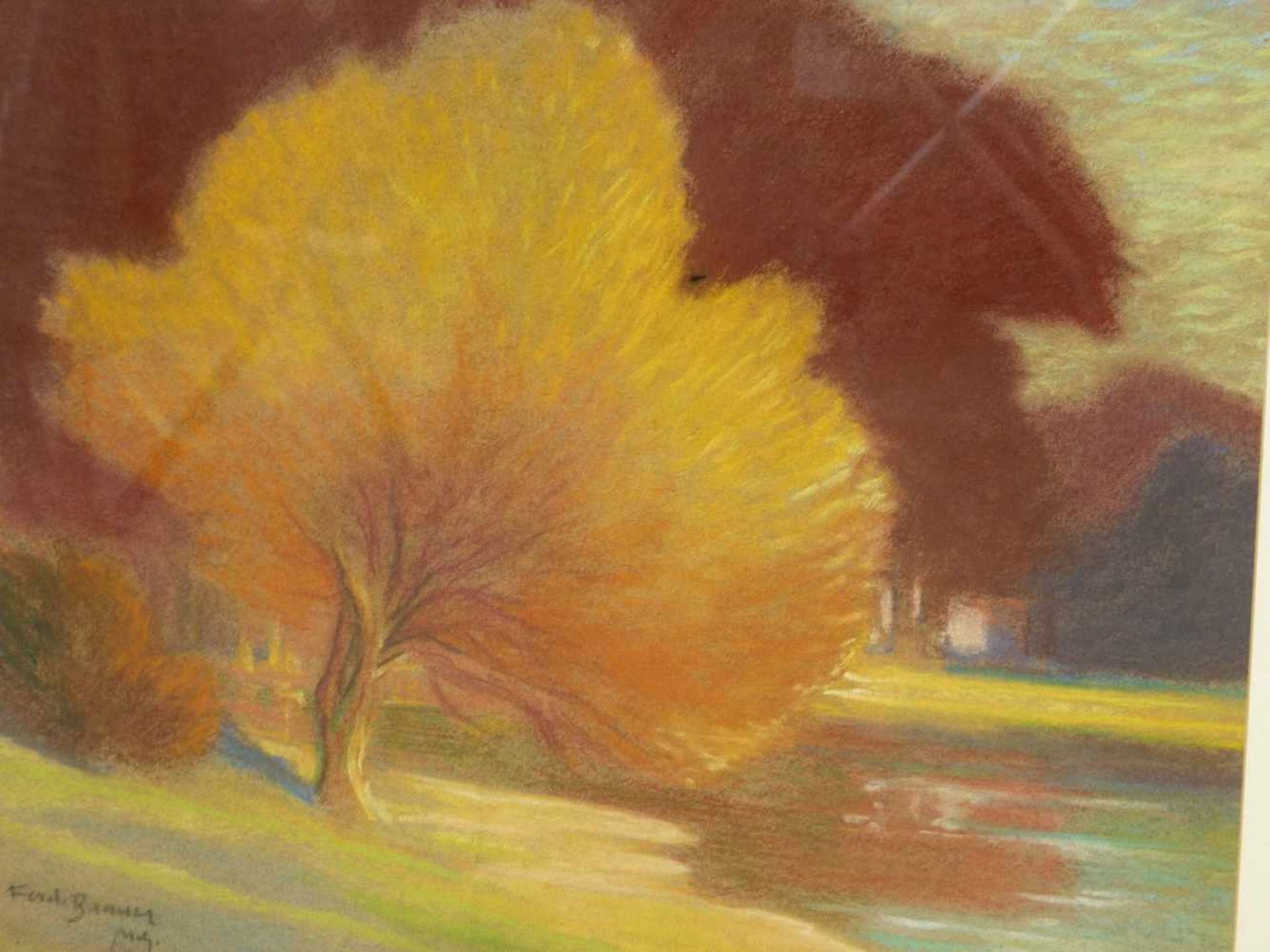 Brauer, Ferdinand (1867-1941) - Aquarell/ Kreide Herbstliches FlußuferWunderbare Ansicht in - Image 4 of 4
