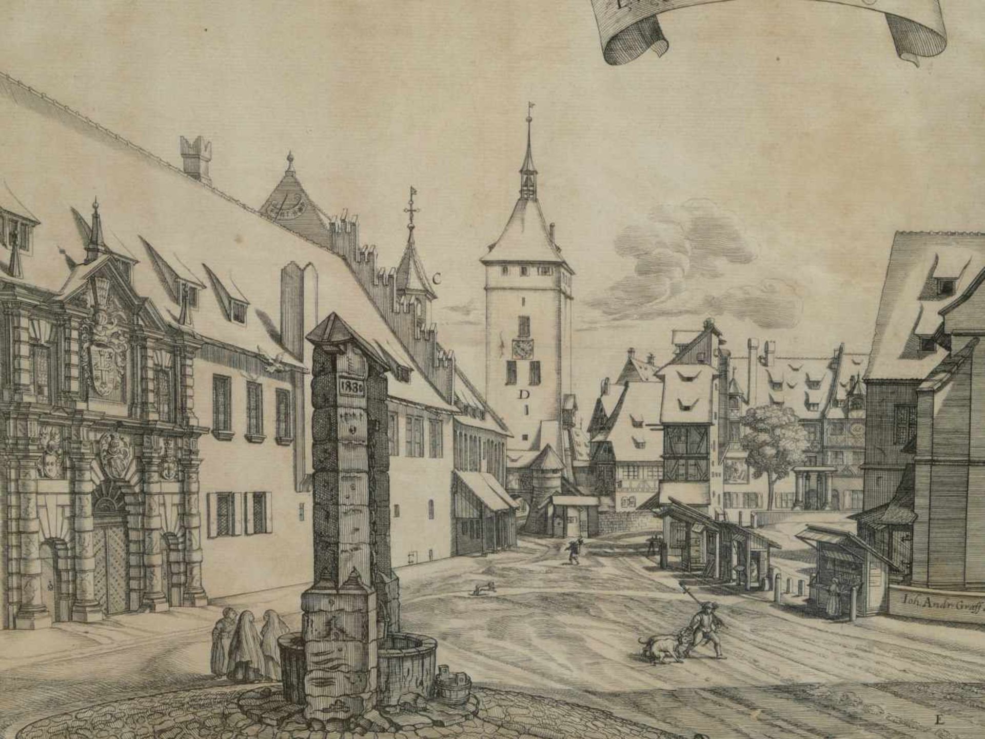 Graff, Johann Andras (1637-1701) - Die Kirche zu St. Jacob in Nürnberg. Das Teutschen Ordens Hauß - Bild 3 aus 4