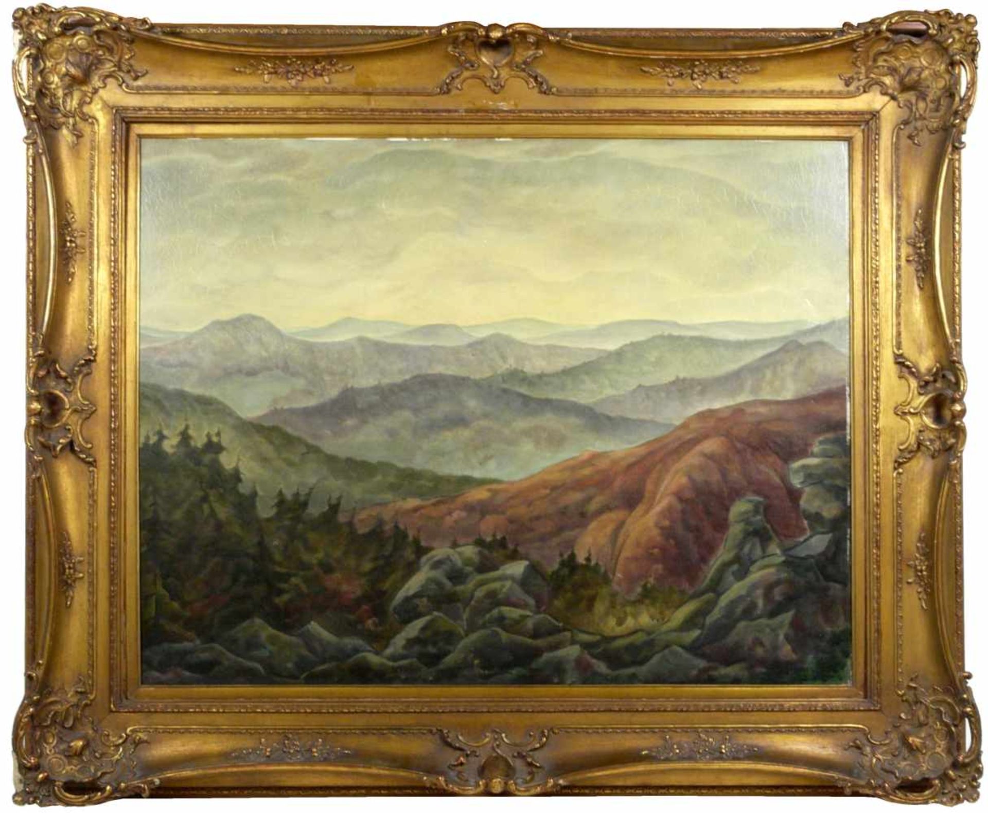 Heuberger, Ludwig - Gebirgslandschaft 1938Weitläufige Gebirgslandschaft unter von Wolken bedecktem