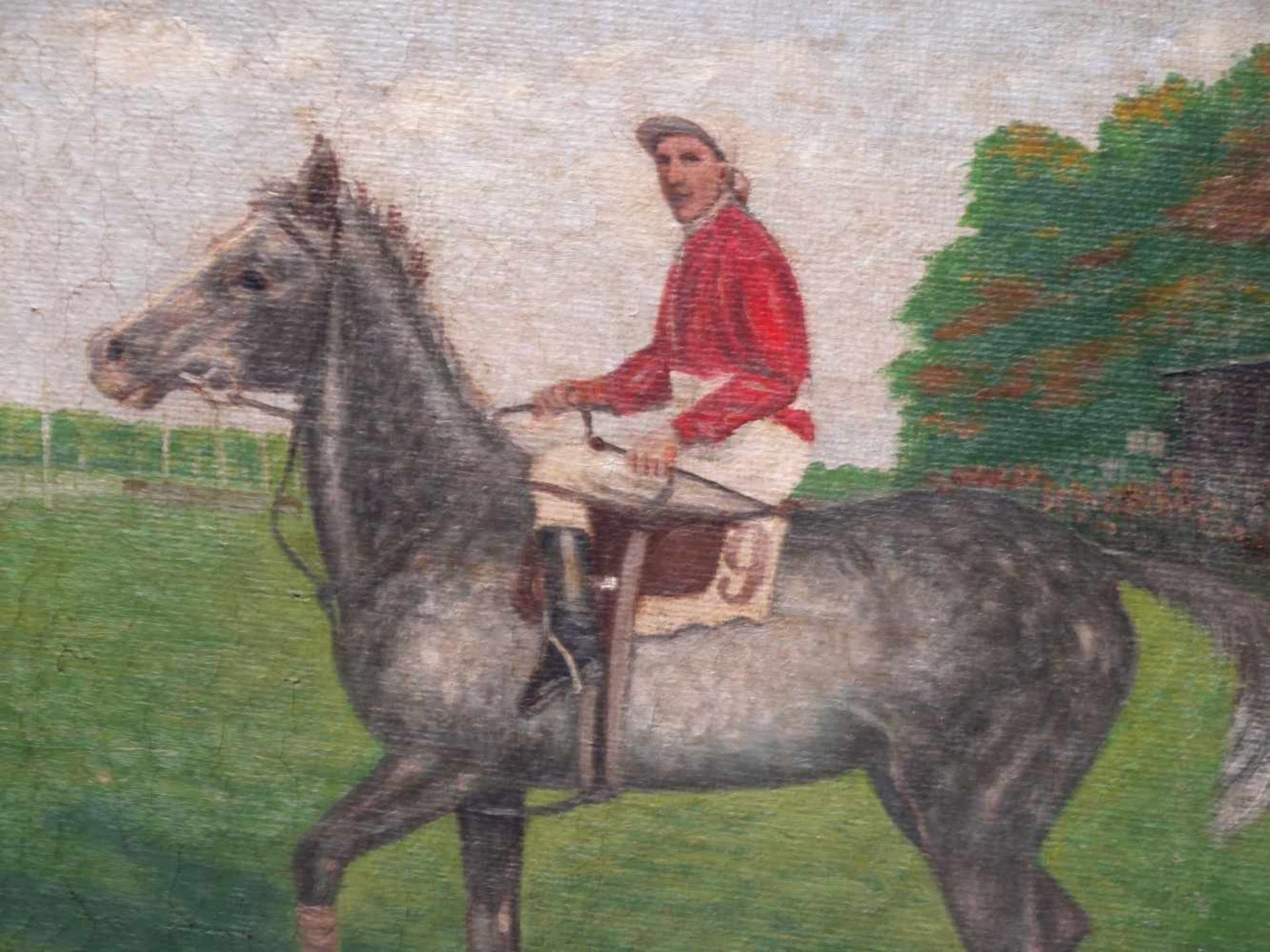 Sig. A. Larsen - Jockey auf Pferd wohl England um 1900Typische Darstellung eines Jockeys auf einem - Bild 3 aus 6