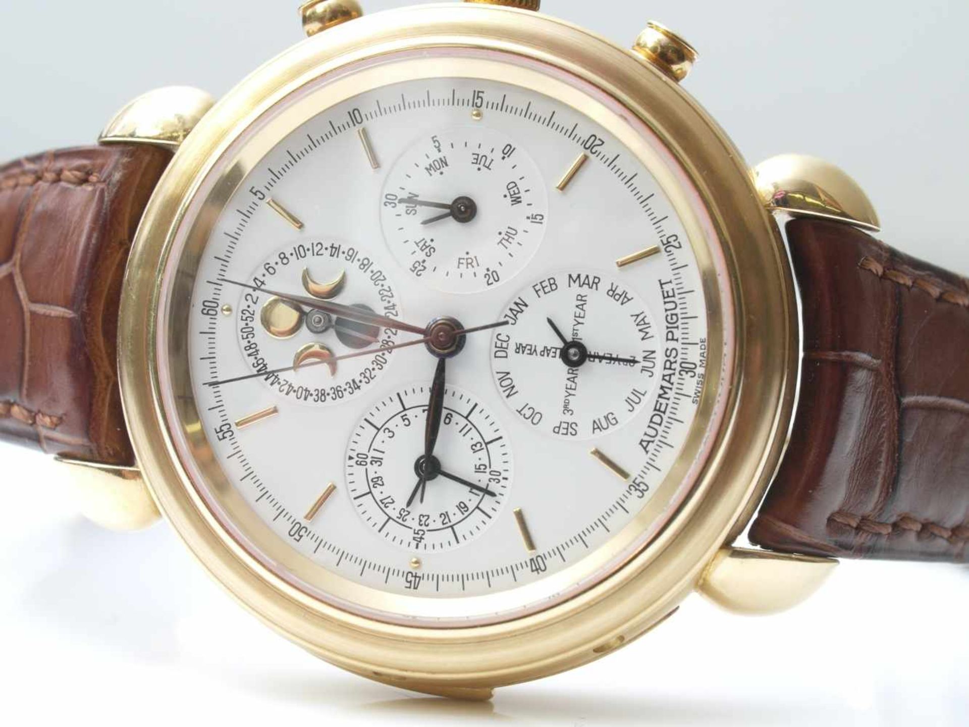 Audemars Piguet Triple Complication AutomatikBaujahr 1992, Gehäuse Gelbgold, mit Lederband und - Bild 2 aus 12