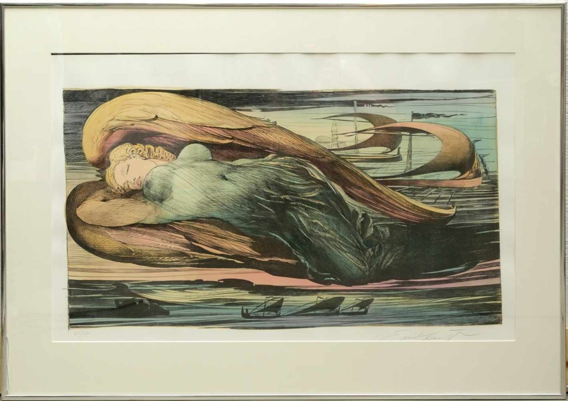 Fuchs, Ernst (1930-2015) - Engel über Wien Farbradierung 21/250Großformatige Darstellung eines - Image 2 of 6