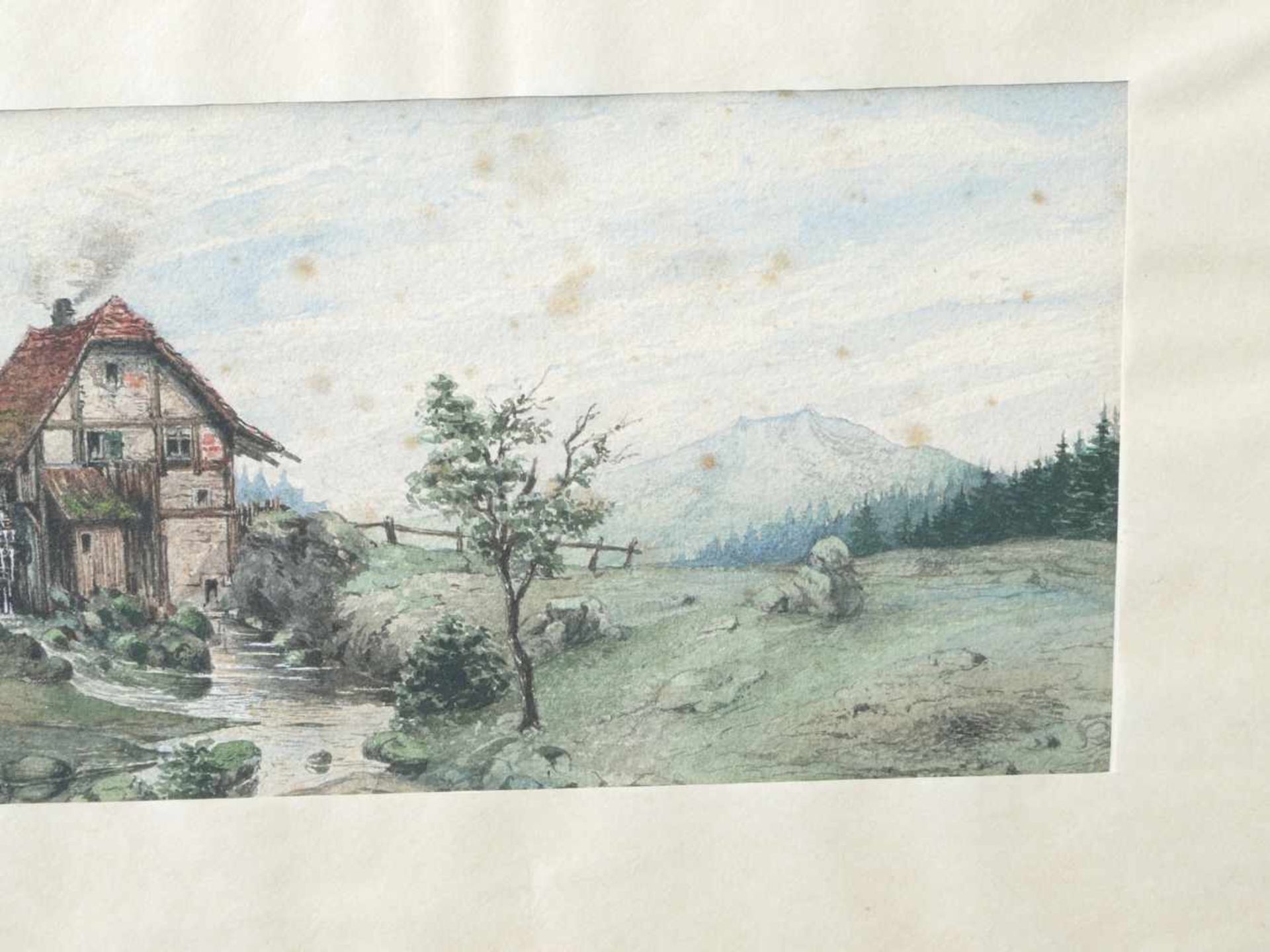 Kugler, Heinrich (1888 - ca. 1946) - Mühle am Bach Aquarell 1901Idyllisch gelegene Fachwerkmühle - Bild 4 aus 5