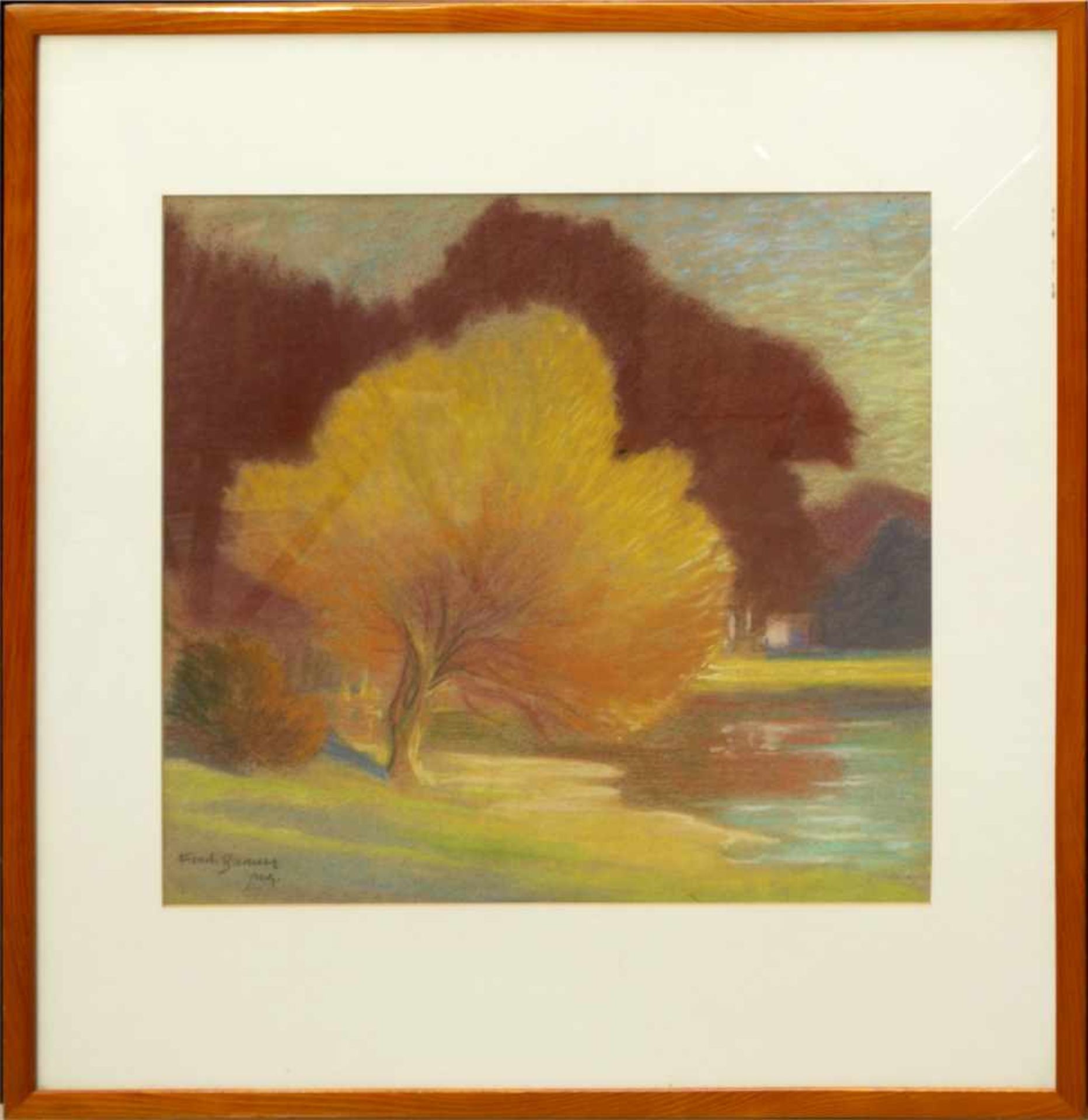 Brauer, Ferdinand (1867-1941) - Aquarell/ Kreide Herbstliches FlußuferWunderbare Ansicht in