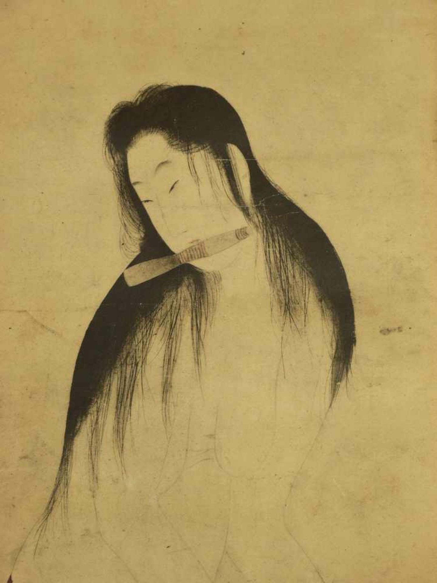 Utamaro, Kitagawa (1753-1806) - Farbholzschnitt Erotische SzeneGroßer Farbholzschnitt mit erotischem - Image 2 of 3