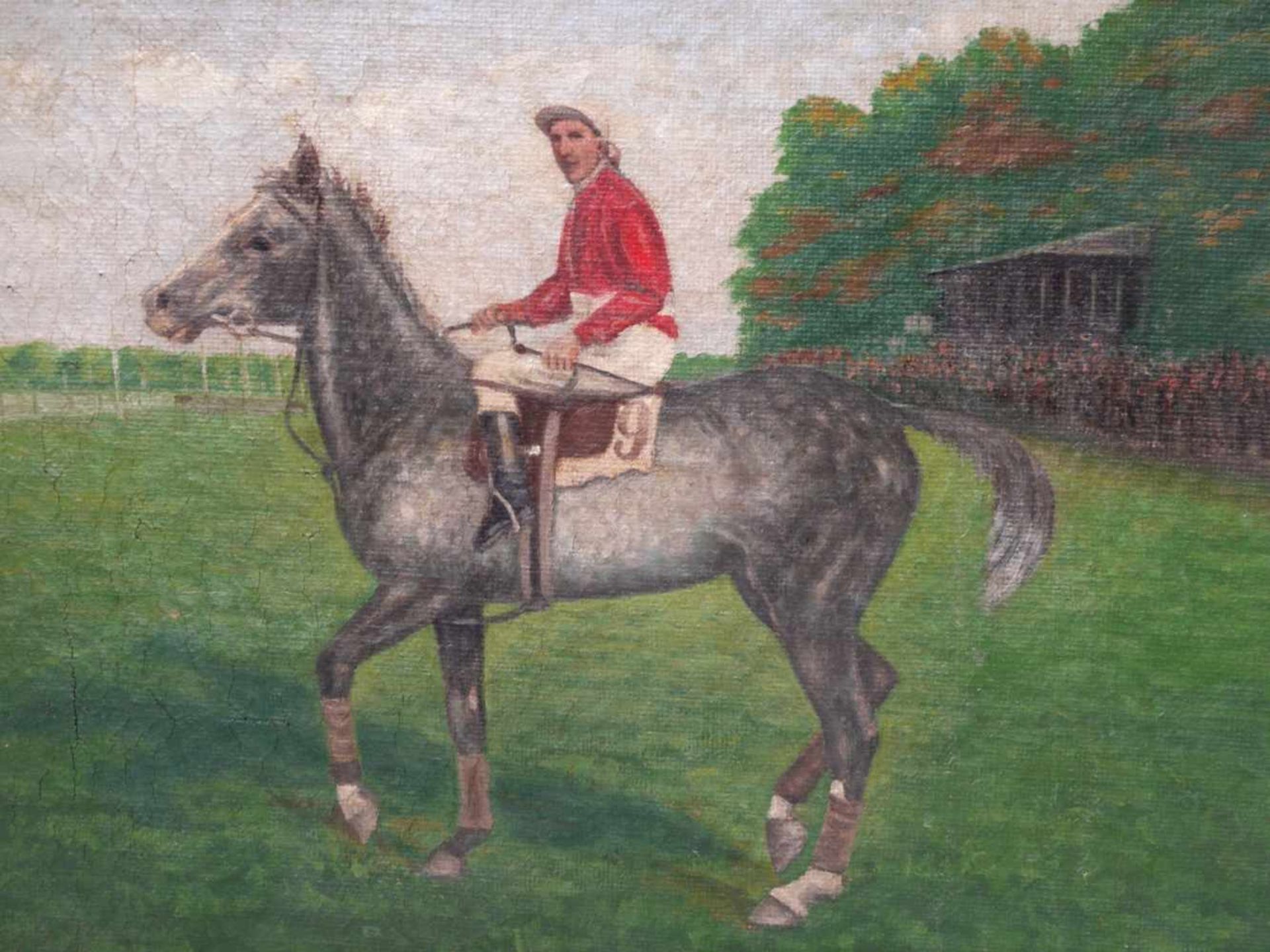 Sig. A. Larsen - Jockey auf Pferd wohl England um 1900Typische Darstellung eines Jockeys auf einem - Bild 5 aus 6