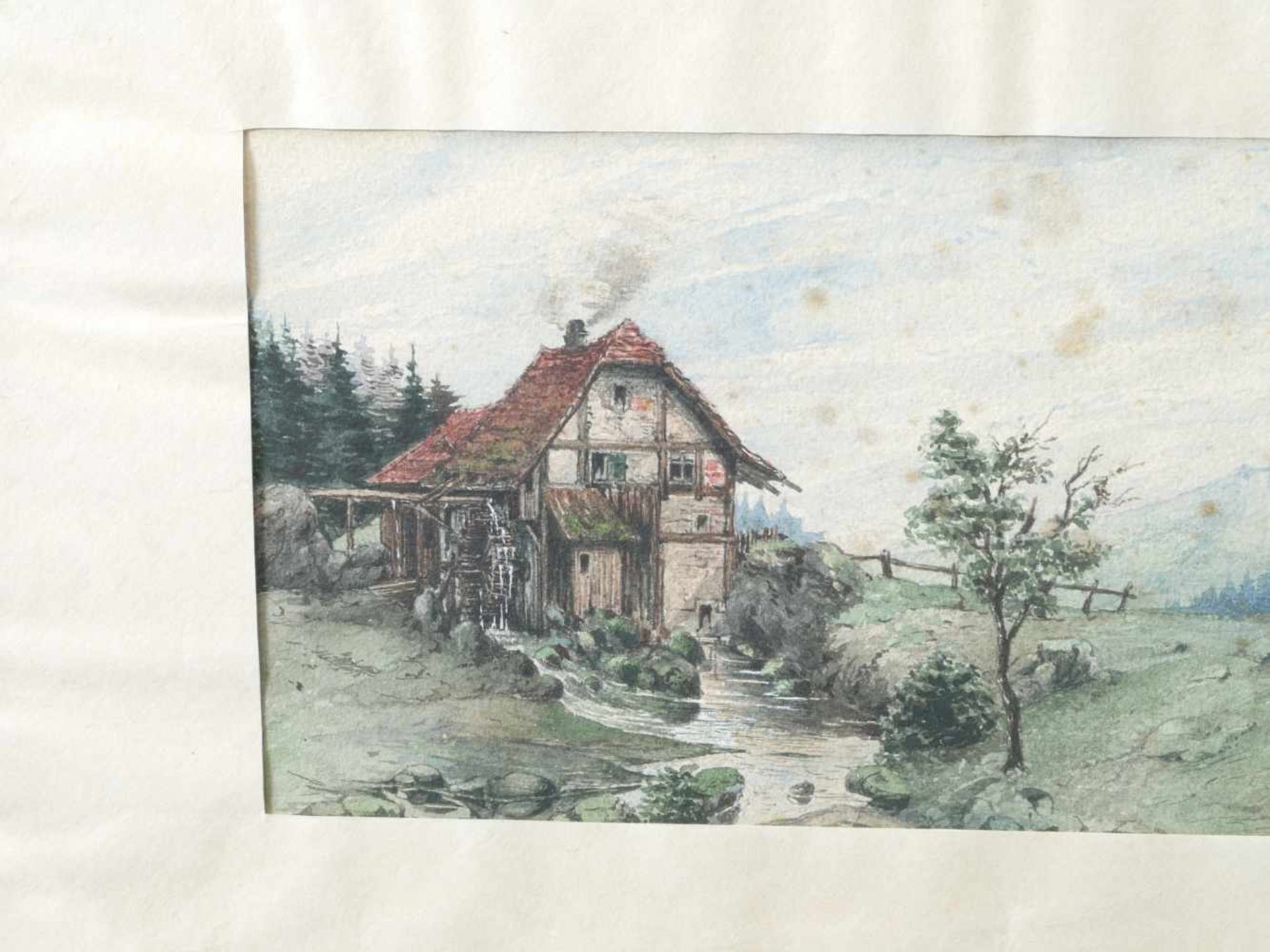Kugler, Heinrich (1888 - ca. 1946) - Mühle am Bach Aquarell 1901Idyllisch gelegene Fachwerkmühle - Bild 3 aus 5