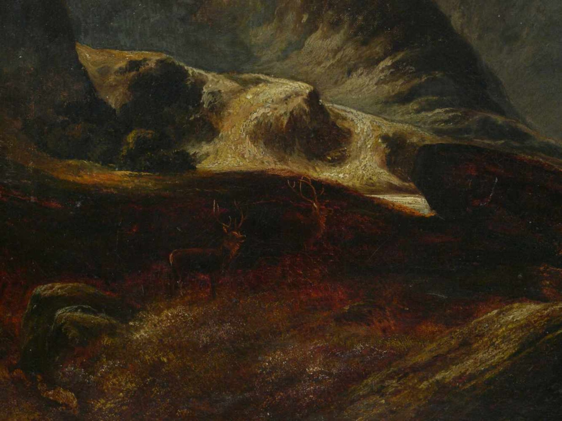 Unsigniert - Hirsche in Gebirgslandschaft um 1900Darstellung einer heroisch stilisierten - Bild 5 aus 5