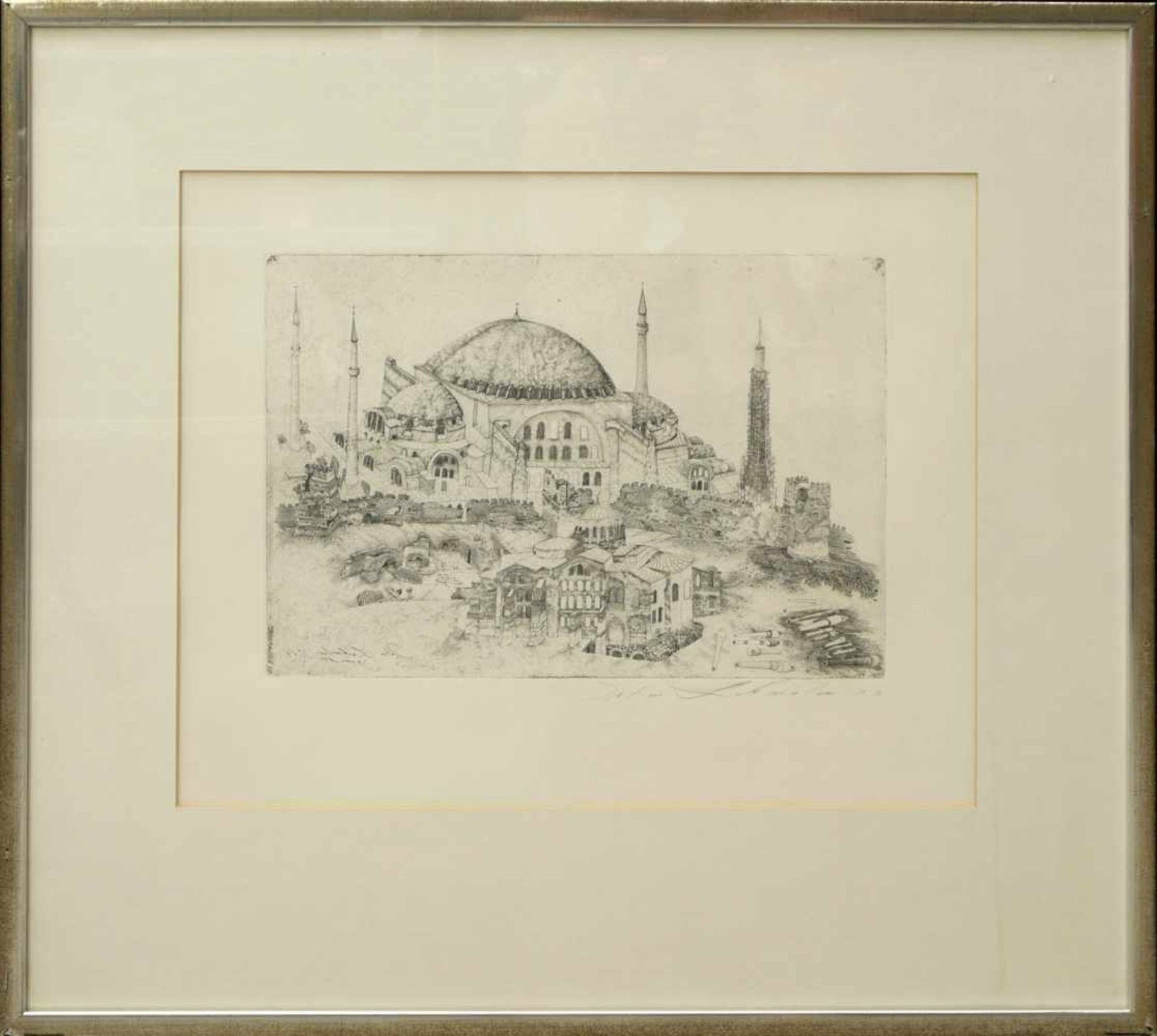 Lehmden, Anton (1929) - Radierung Hagia Sophia 1963Detailliert gestochene Ansicht der Hagia