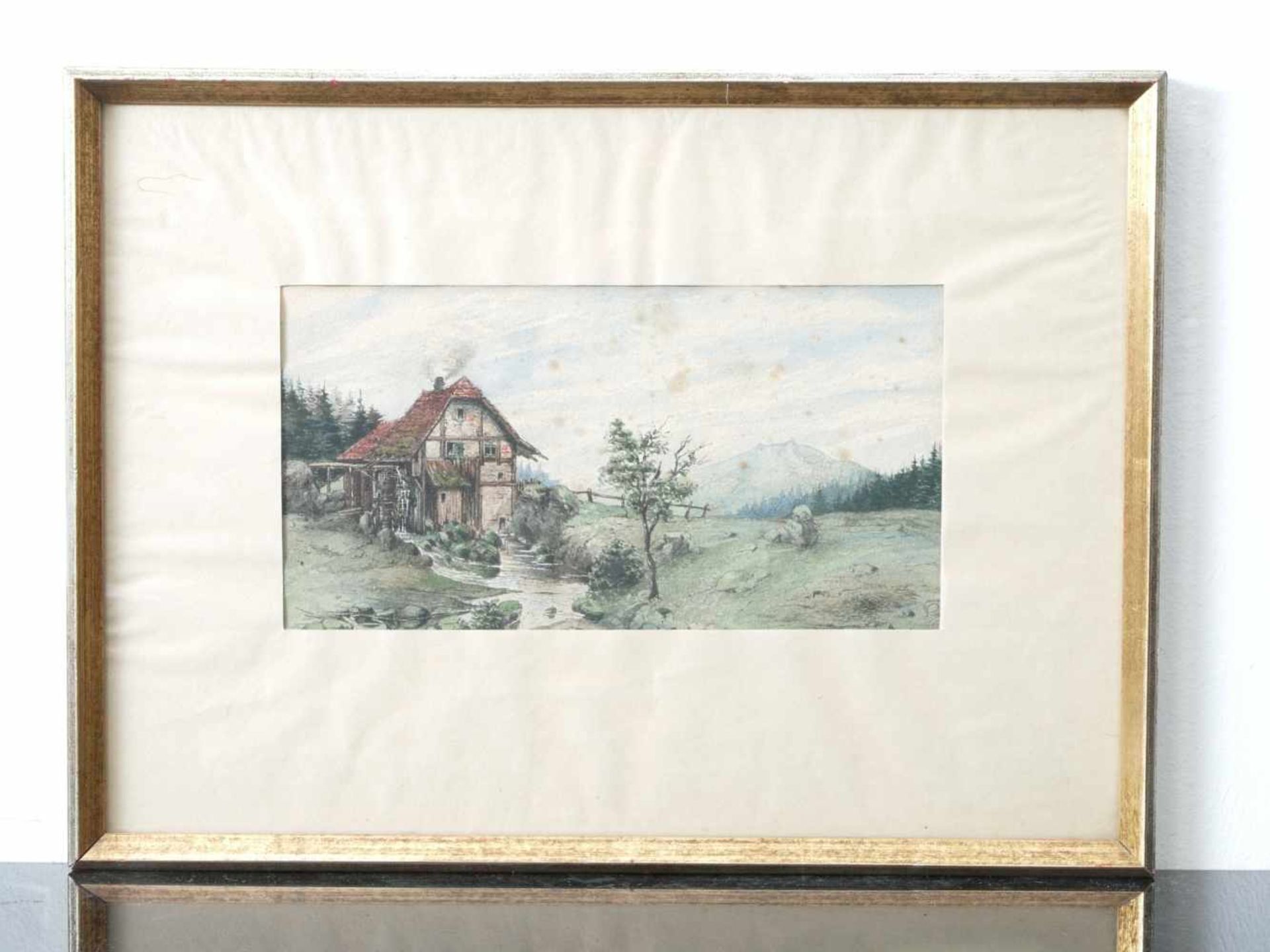 Kugler, Heinrich (1888 - ca. 1946) - Mühle am Bach Aquarell 1901Idyllisch gelegene Fachwerkmühle