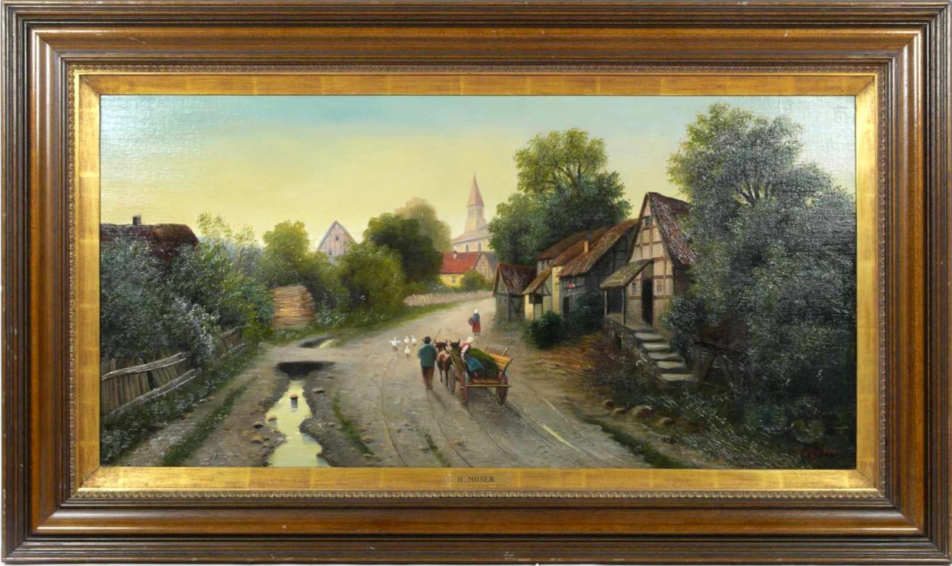 Moser, Herrmann (1835-?) - Dorfstraße in NiederbayernBlick in eine typisch bayerisch dörfliche