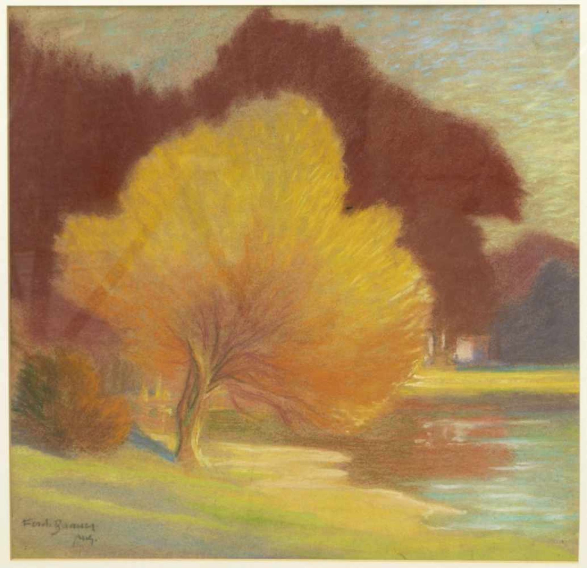 Brauer, Ferdinand (1867-1941) - Aquarell/ Kreide Herbstliches FlußuferWunderbare Ansicht in - Bild 2 aus 4