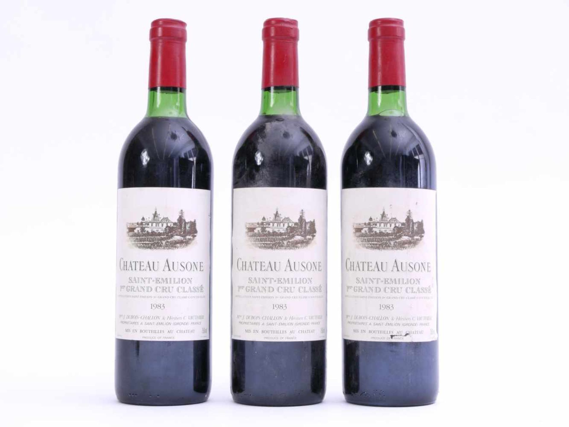 3 Flaschen Rotwein Chateau Ausone Saint-Emilion 1er Grand Cru 1983Nachlass aus einem gepflegten