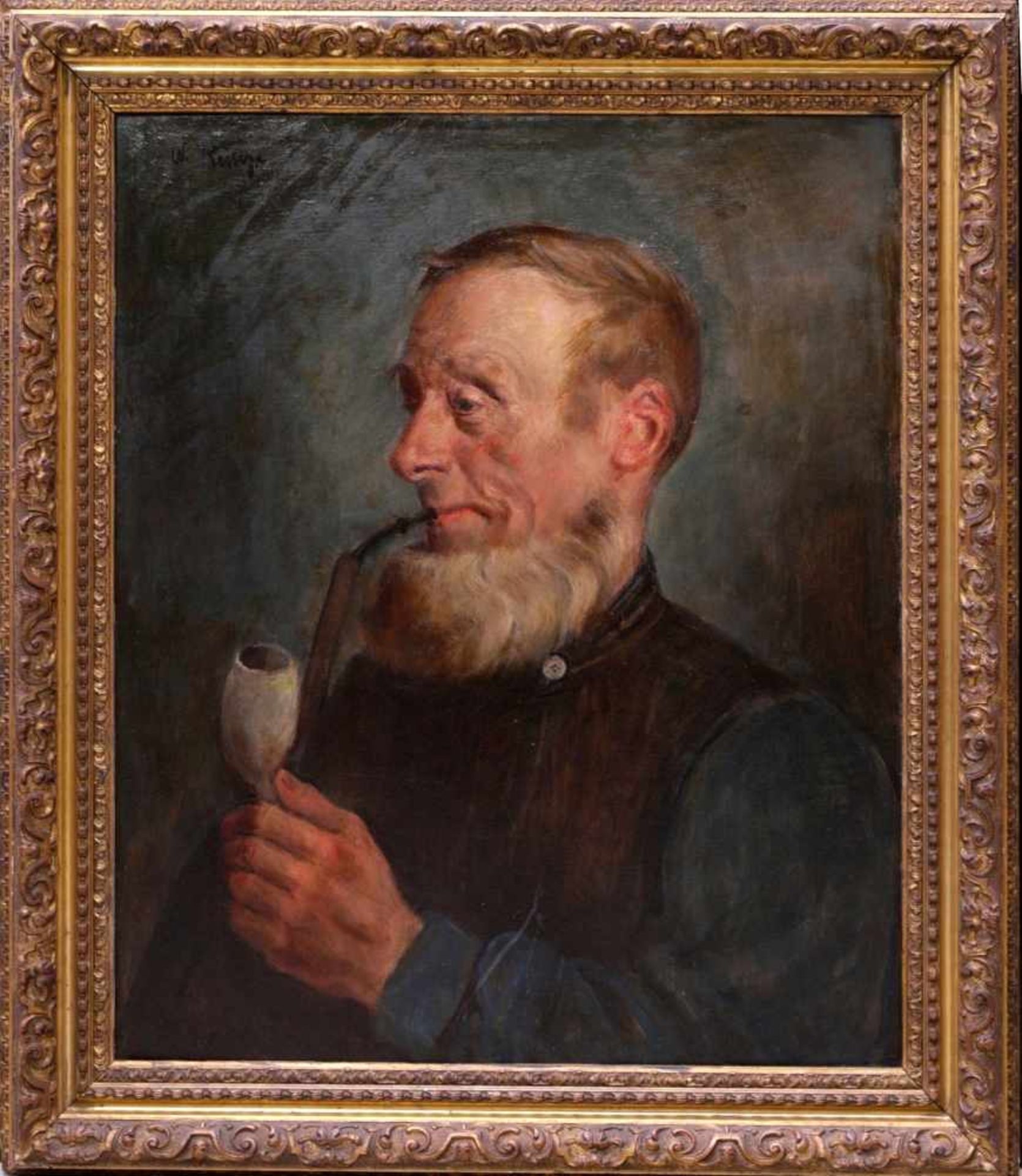 Runze, Wilhelm (1887-1930) - Portrait PfeiffenraucherEin bärtiger älterer Mann in bürgerlicher