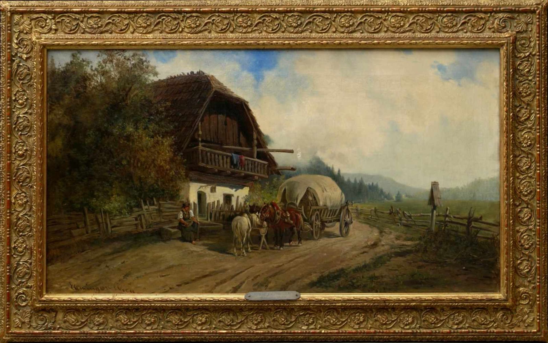 Ellminger, Ignaz (1843-1894) - Besuch beim HeurigenFlaches Querformat mit großer Tiefenwirkung.