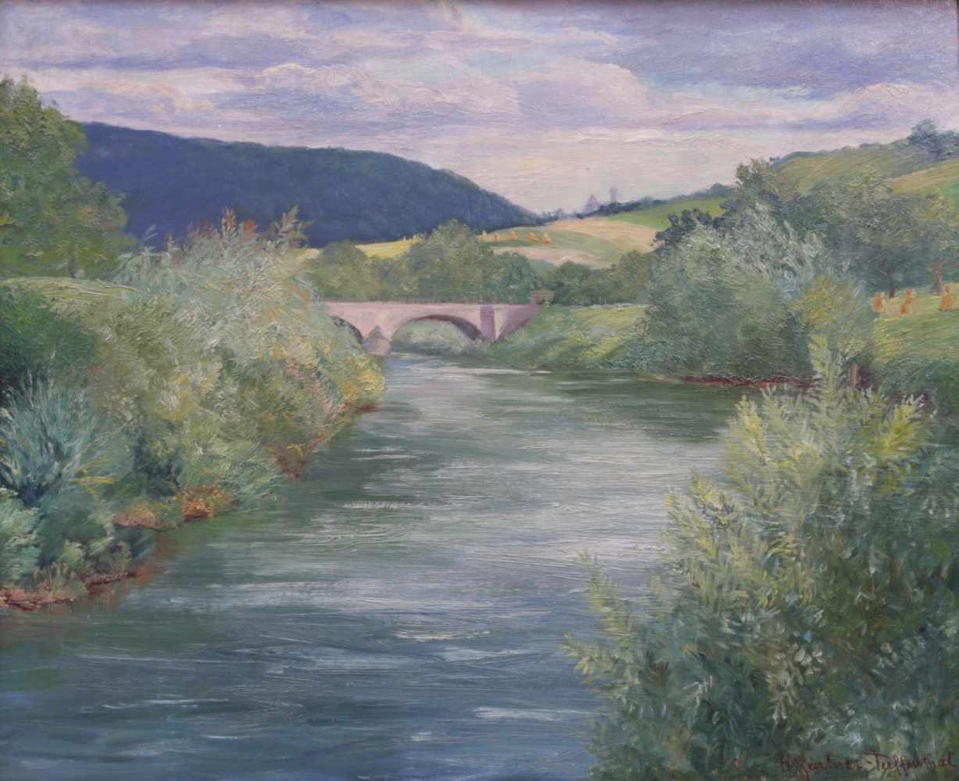 Gärtner-Tieffenthal, H. (20. Jhd.) - FlusslandschaftWeite Landschaft, im Vordergrund ein - Bild 2 aus 5