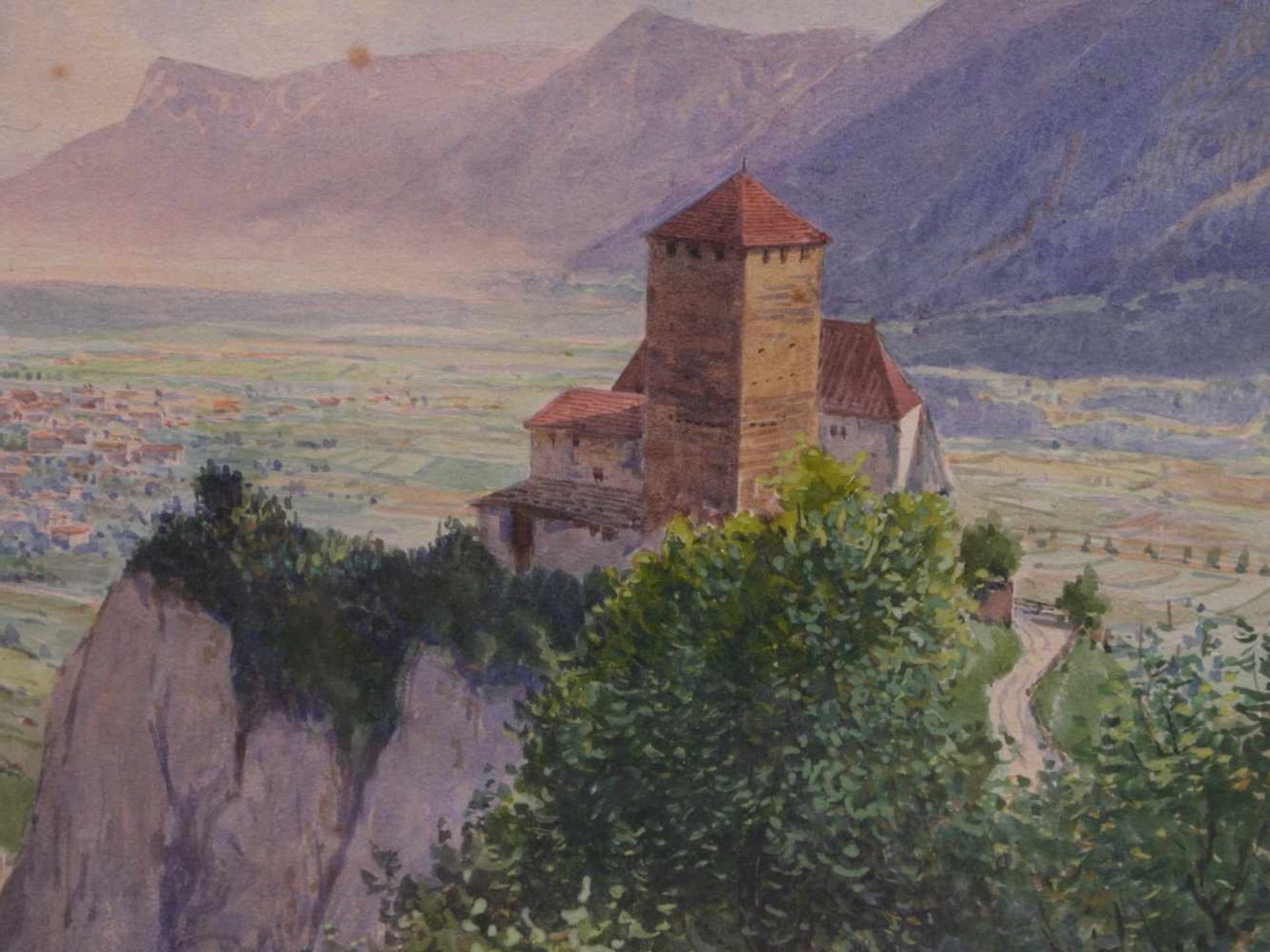 Kargl, Rudolf (1878-1942) - Schloss Tirol mit MeranKleines Querformat, hinter der charakteristischen - Bild 3 aus 4