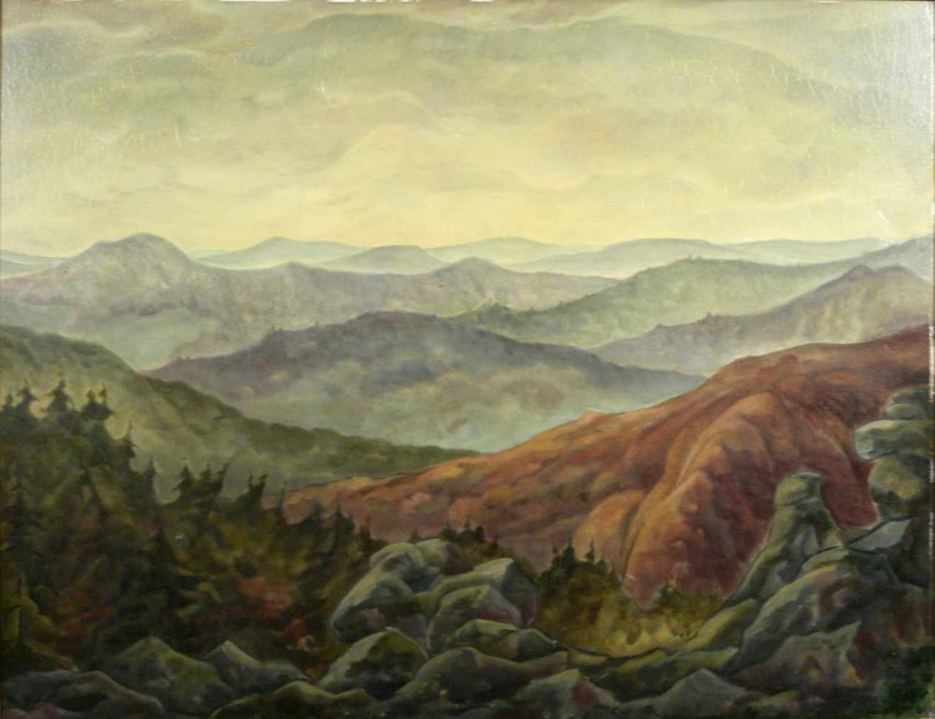 Heuberger, Ludwig - Gebirgslandschaft 1938Weitläufige Gebirgslandschaft unter von Wolken bedecktem - Bild 2 aus 6