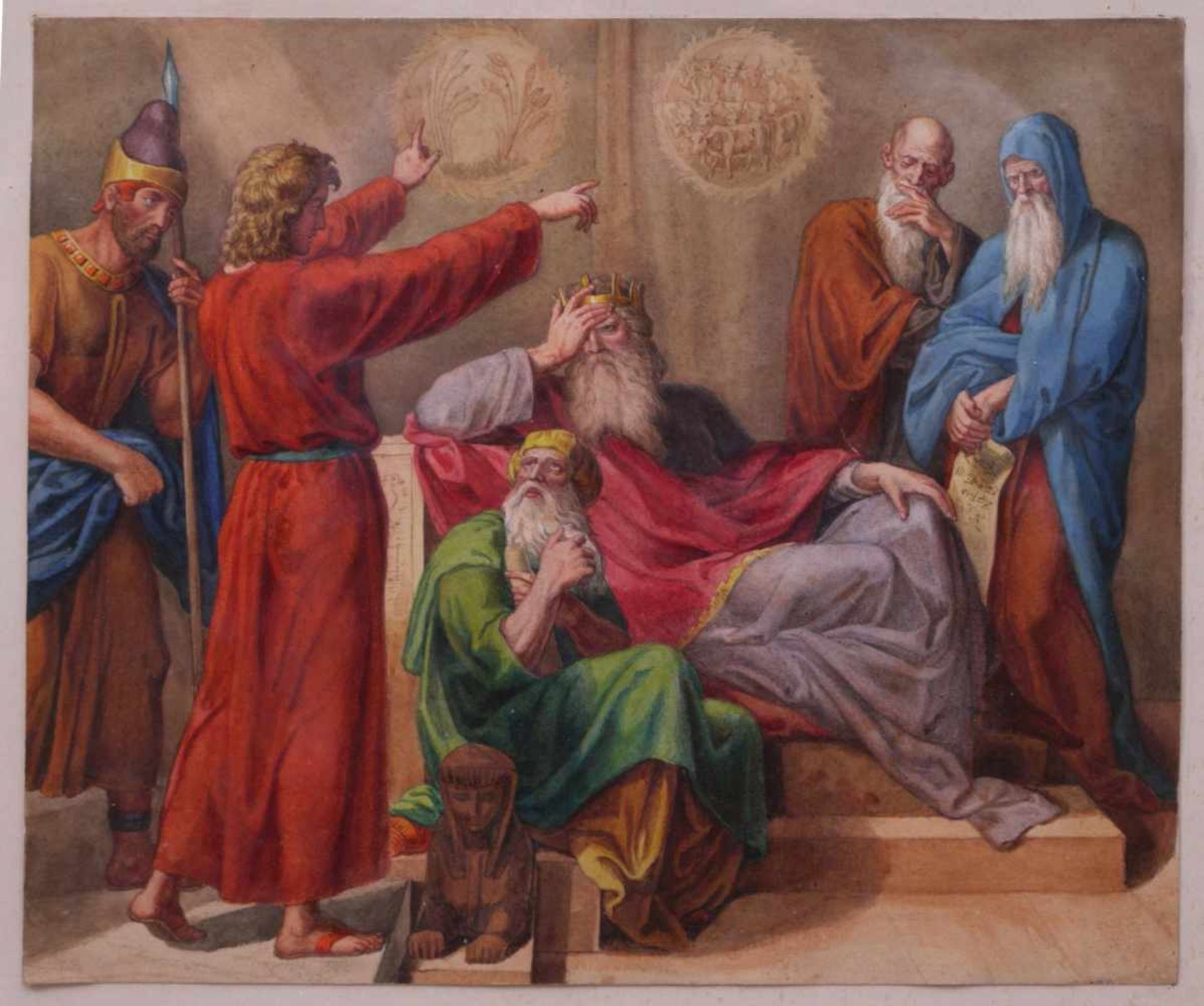 Nazarener - Joseph vor dem Pharao Aquarell/ Gouache 19. Jhd.Fein geschilderte Darstellung in - Bild 2 aus 5