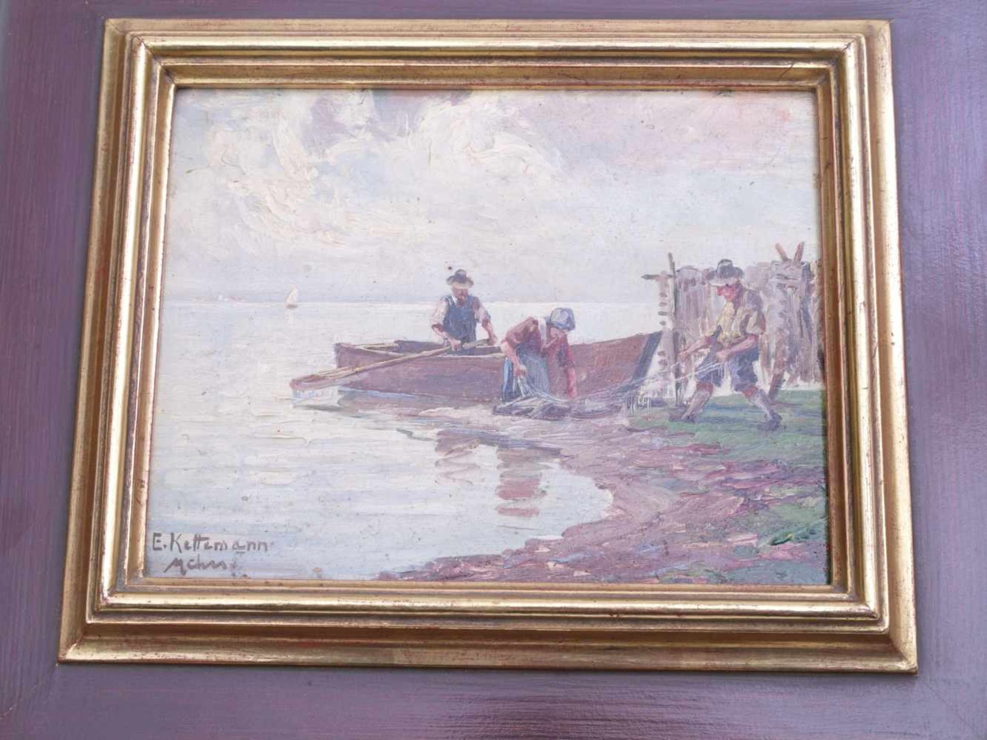 Kettemann, Erwin (1897-1971) - Fischer am Chiemsee MünchenBlick auf drei Fischer am Ufer des Sees, - Bild 2 aus 5