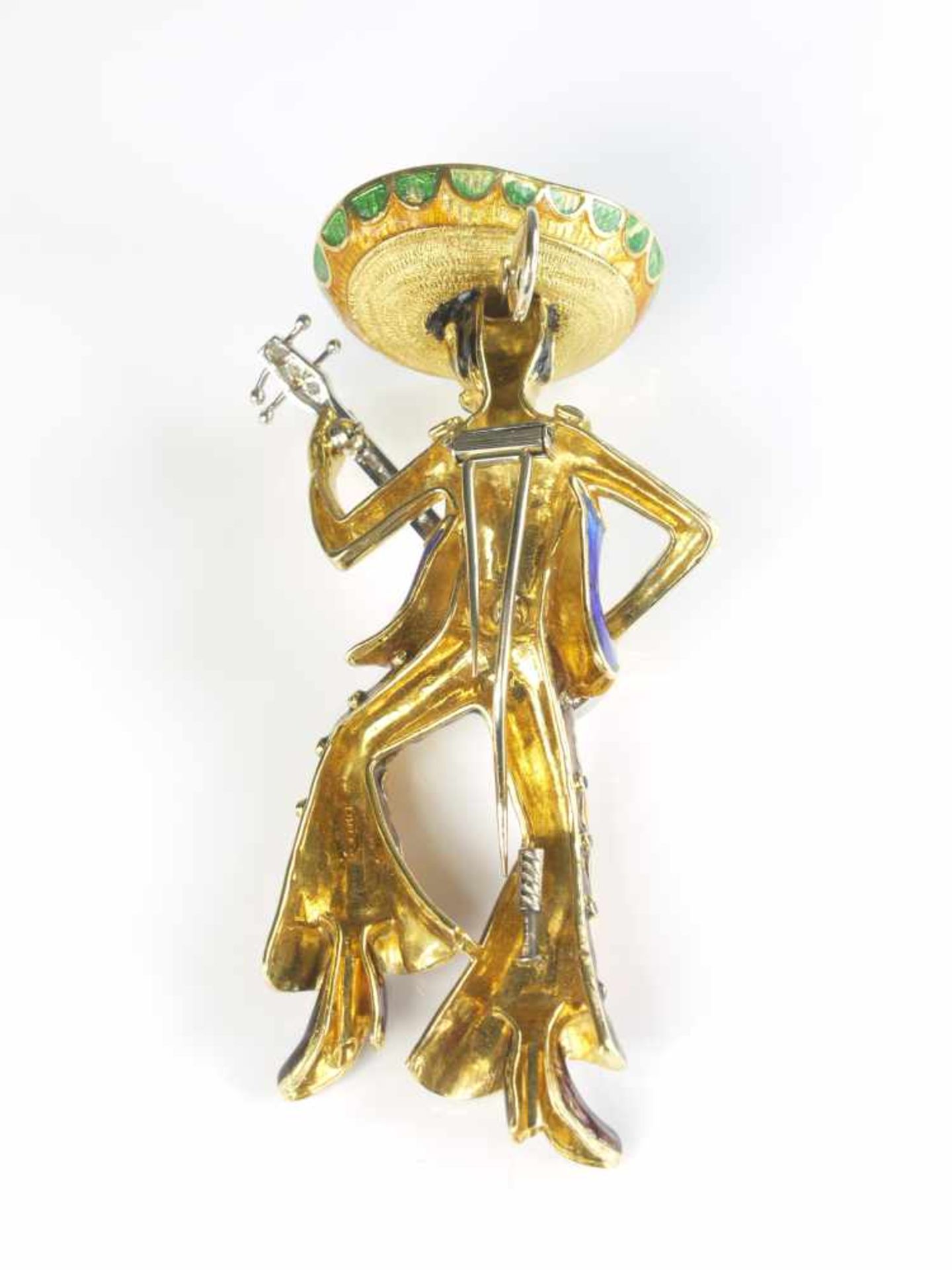 Mexikaner als Schmuckanhänger 750 Gold, Brillanten und SmaragdeNaturalistisch gearbeiteter Mexikaner - Bild 4 aus 5