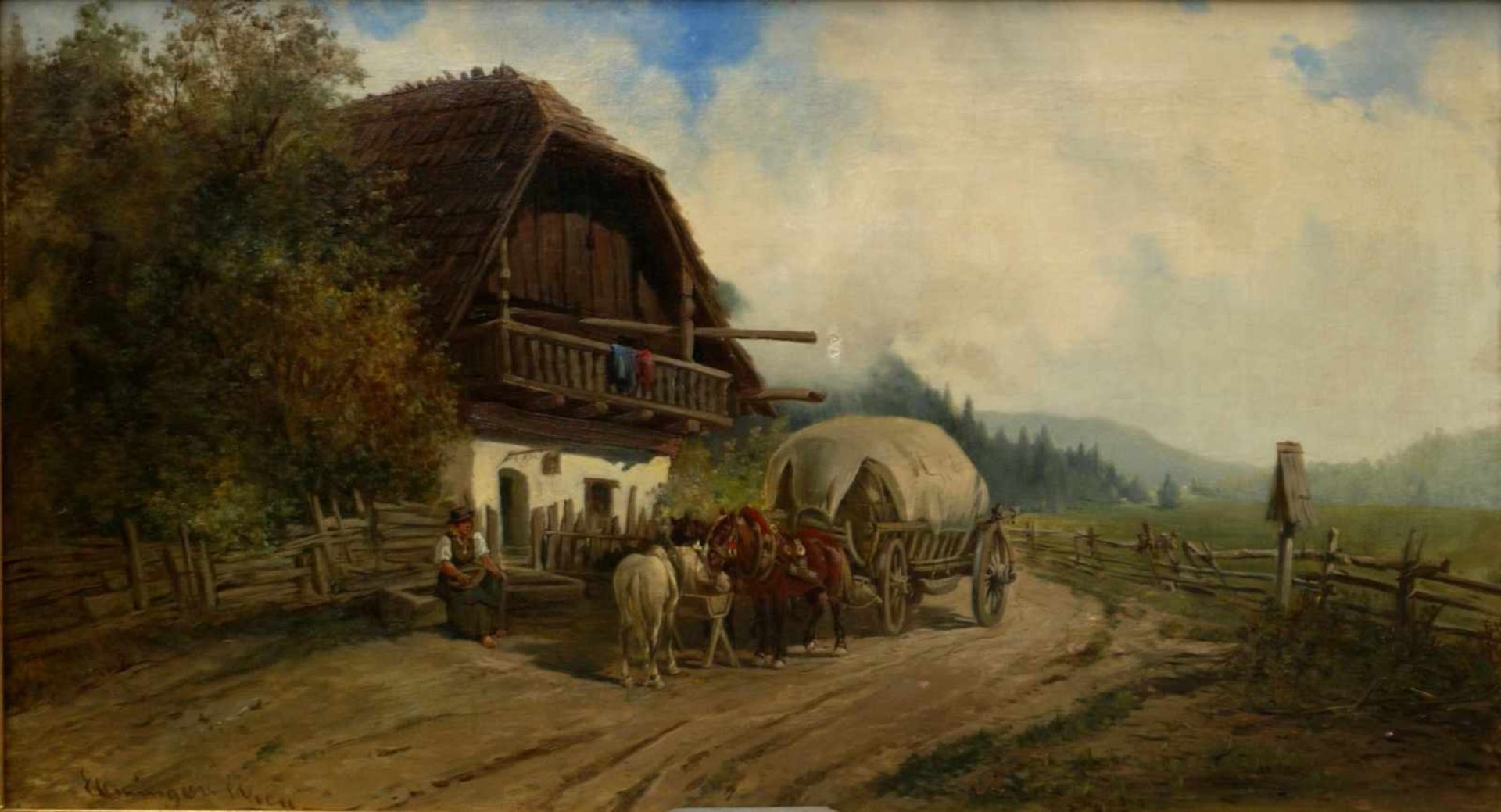 Ellminger, Ignaz (1843-1894) - Besuch beim HeurigenFlaches Querformat mit großer Tiefenwirkung. - Bild 2 aus 8