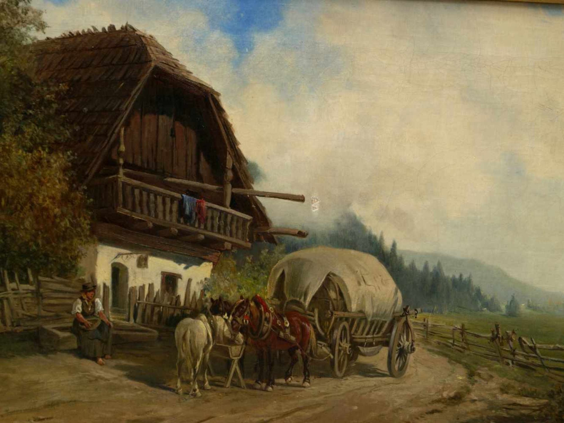 Ellminger, Ignaz (1843-1894) - Besuch beim HeurigenFlaches Querformat mit großer Tiefenwirkung. - Bild 3 aus 8