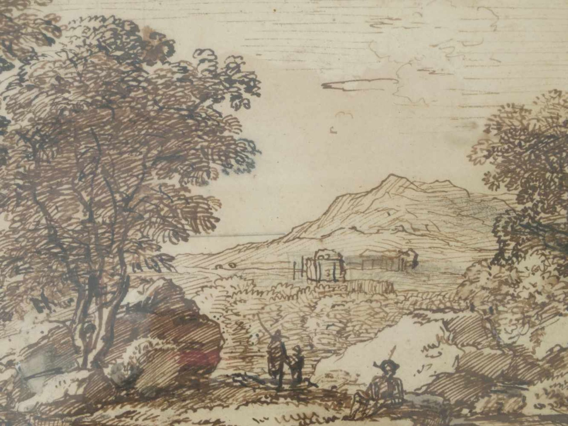 Kobell, Ferdinand (1740-1799) - Federzeichnung LandschaftWeiter Blick auf eine Hügellandschaft, in - Bild 3 aus 4