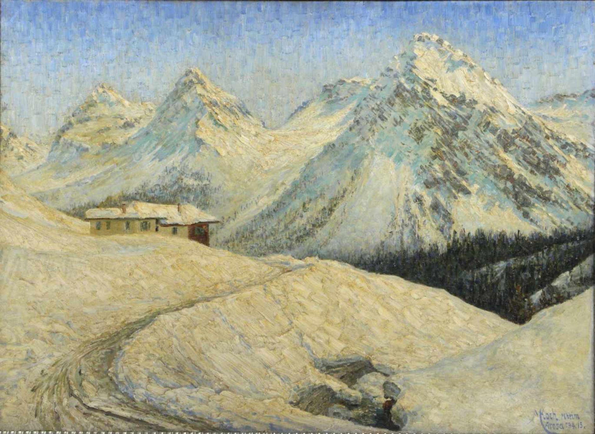 Koch, Michel (1853-1927) - Winterlandschaft Arosa 1915Winterliche Gebirgslandschaft mit idyllisch - Image 2 of 6