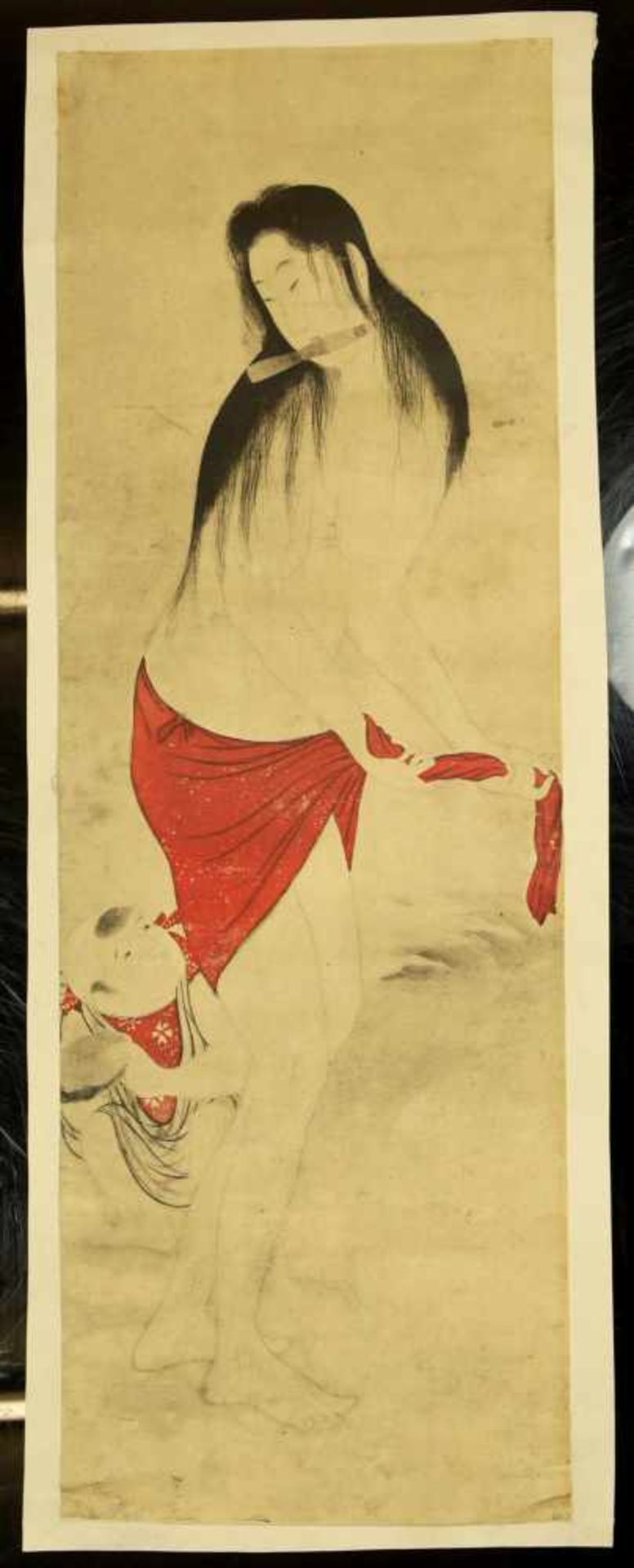 Utamaro, Kitagawa (1753-1806) - Farbholzschnitt Erotische SzeneGroßer Farbholzschnitt mit erotischem