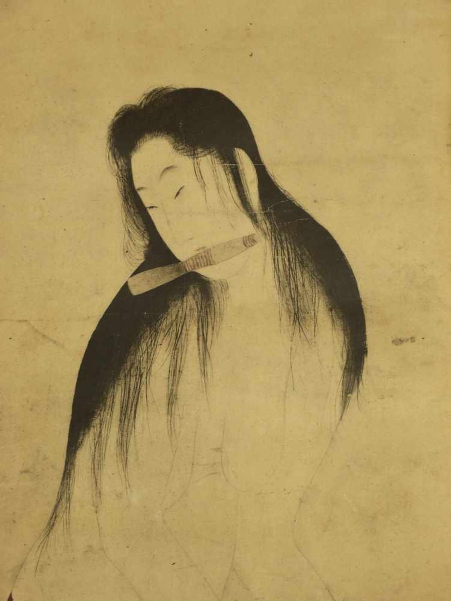 Utamaro, Kitagawa (1753-1806) - Farbholzschnitt Erotische SzeneGroßer Farbholzschnitt mit erotischem - Bild 2 aus 3