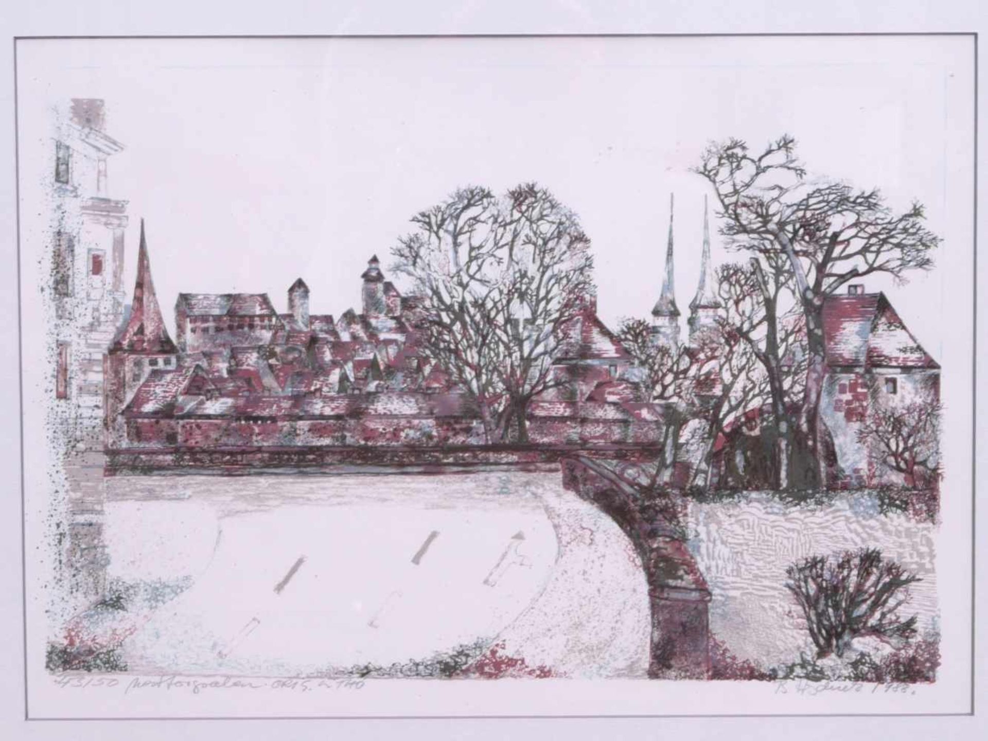 Heyduck, Brigitta (1936) - Lithographie Westtorgraben 1988 43/50Stadtansicht Nürnbergs über den - Bild 2 aus 5