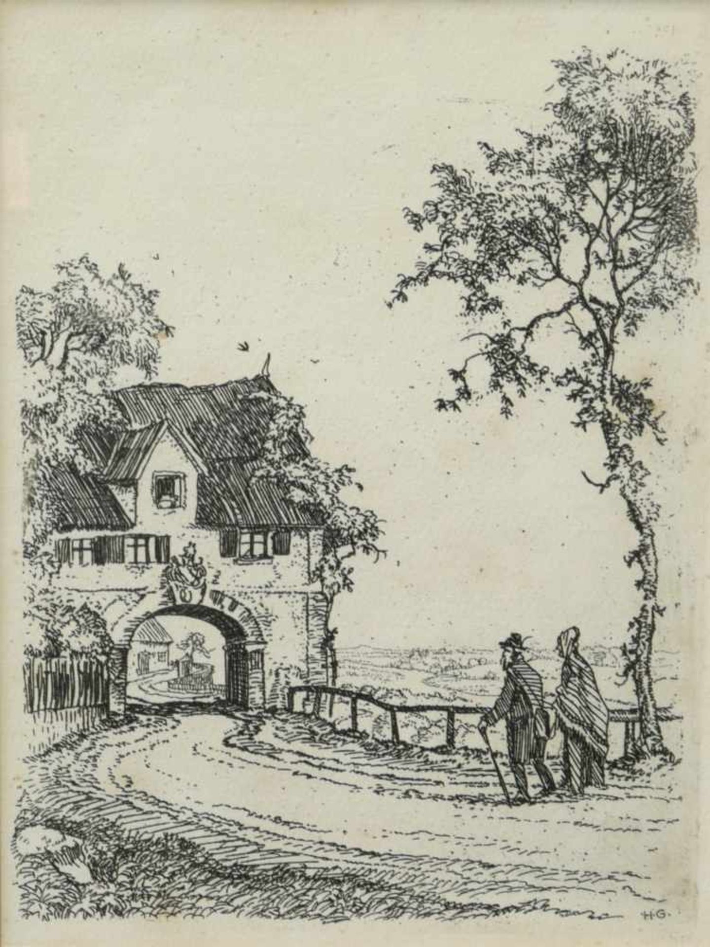 Prof. Gradl, Hermann (1883-1964) - Der Spaziergang RadierungHochformatige Ansicht einer durch ein - Bild 2 aus 3