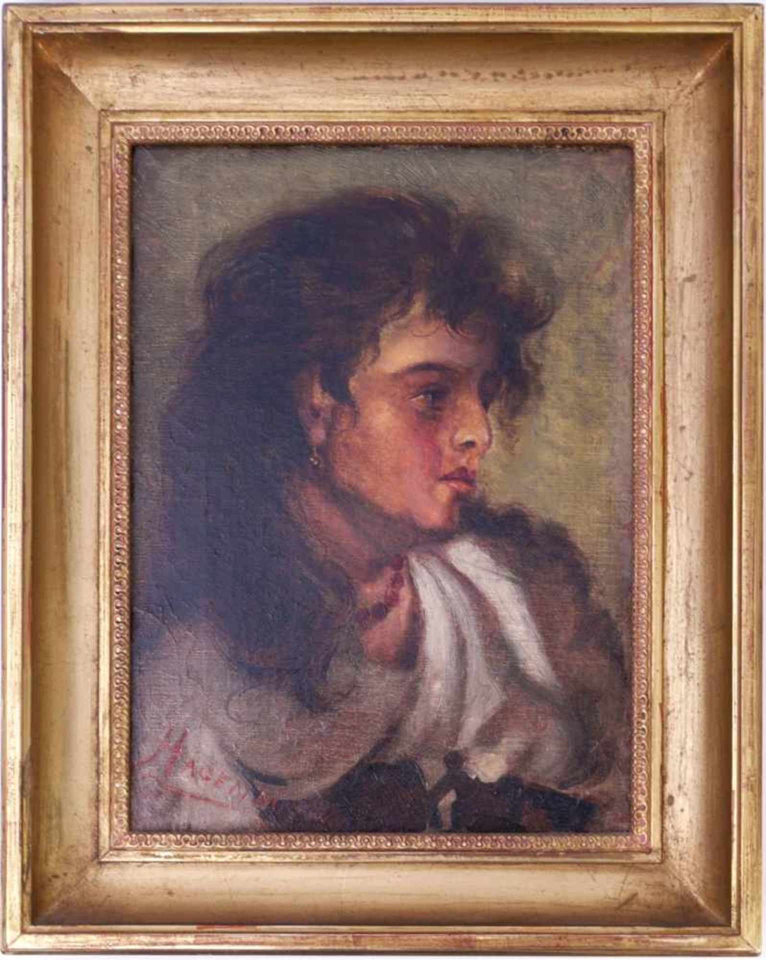 Sig. Hagenauer - Charakterportrait Zigeunerin um 1900Im Profil dargestellte junge Frau mit wild