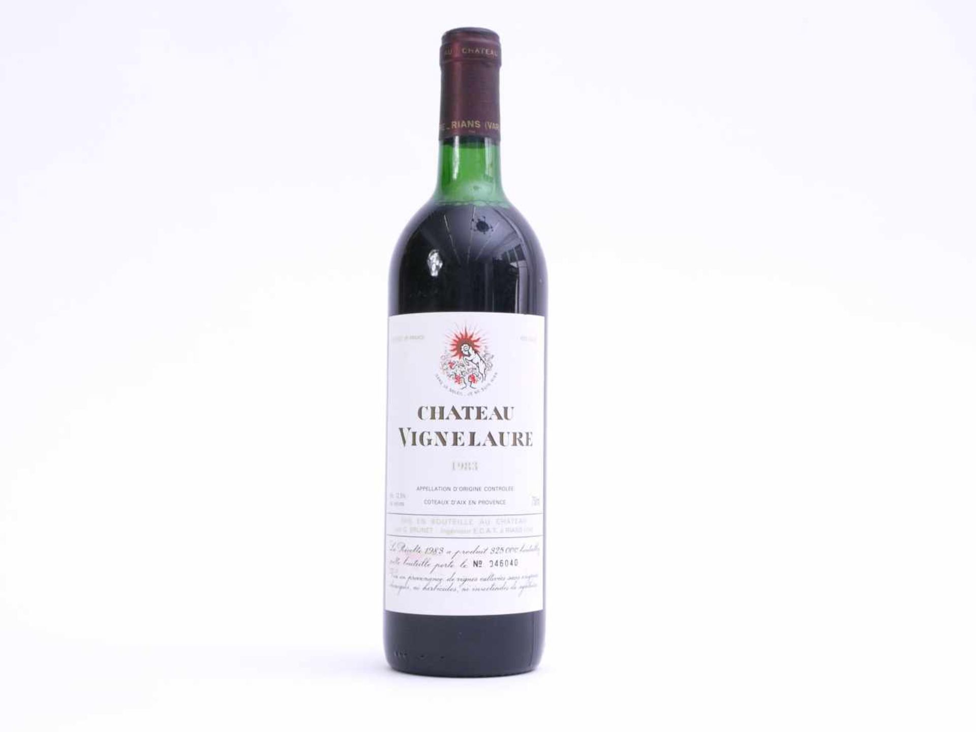 Flasche Rotwein Chateau Vignelaure 1983Nummeriertes Exemplar 046040 von 325000 gesamt abgefüllten