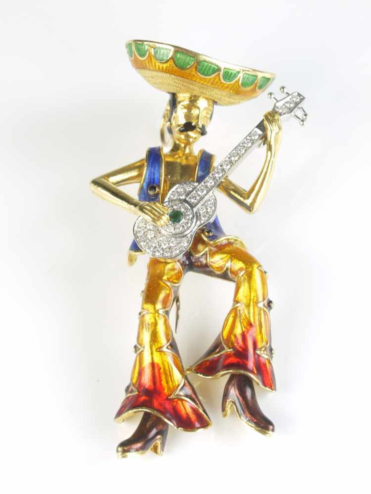 Mexikaner als Schmuckanhänger 750 Gold, Brillanten und SmaragdeNaturalistisch gearbeiteter Mexikaner - Bild 2 aus 5
