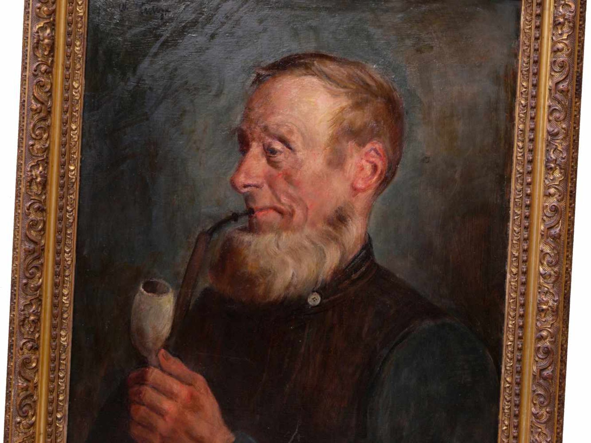 Runze, Wilhelm (1887-1930) - Portrait PfeiffenraucherEin bärtiger älterer Mann in bürgerlicher - Bild 2 aus 6