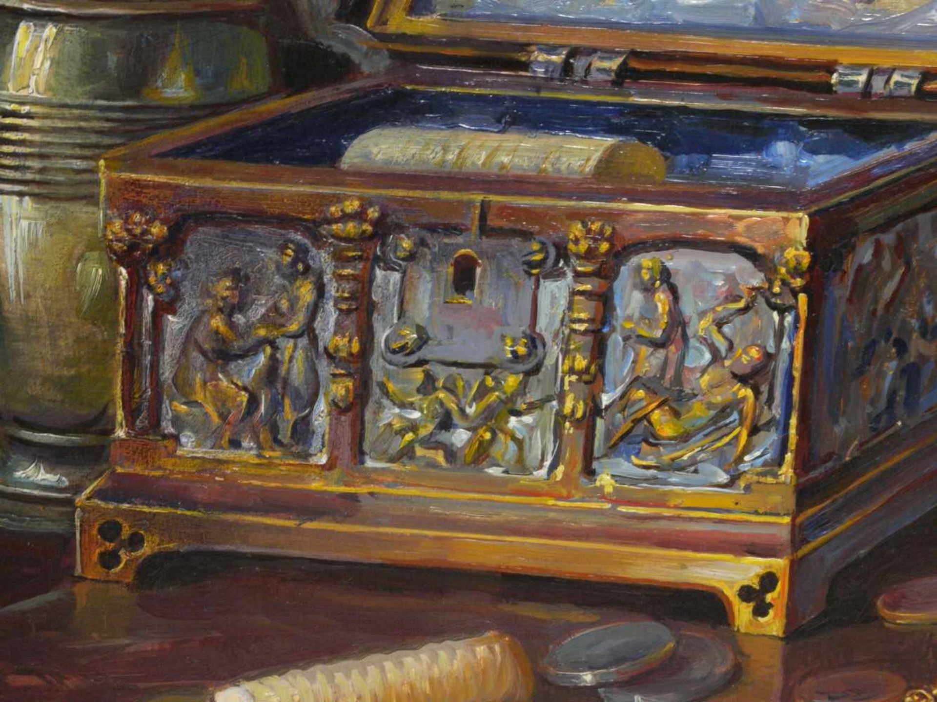 Kugler, Heinrich (1888- ca. 1946) - Symbolträchtiges Stillleben NürnbergGroßformatiges Gemälde in Öl - Bild 7 aus 8