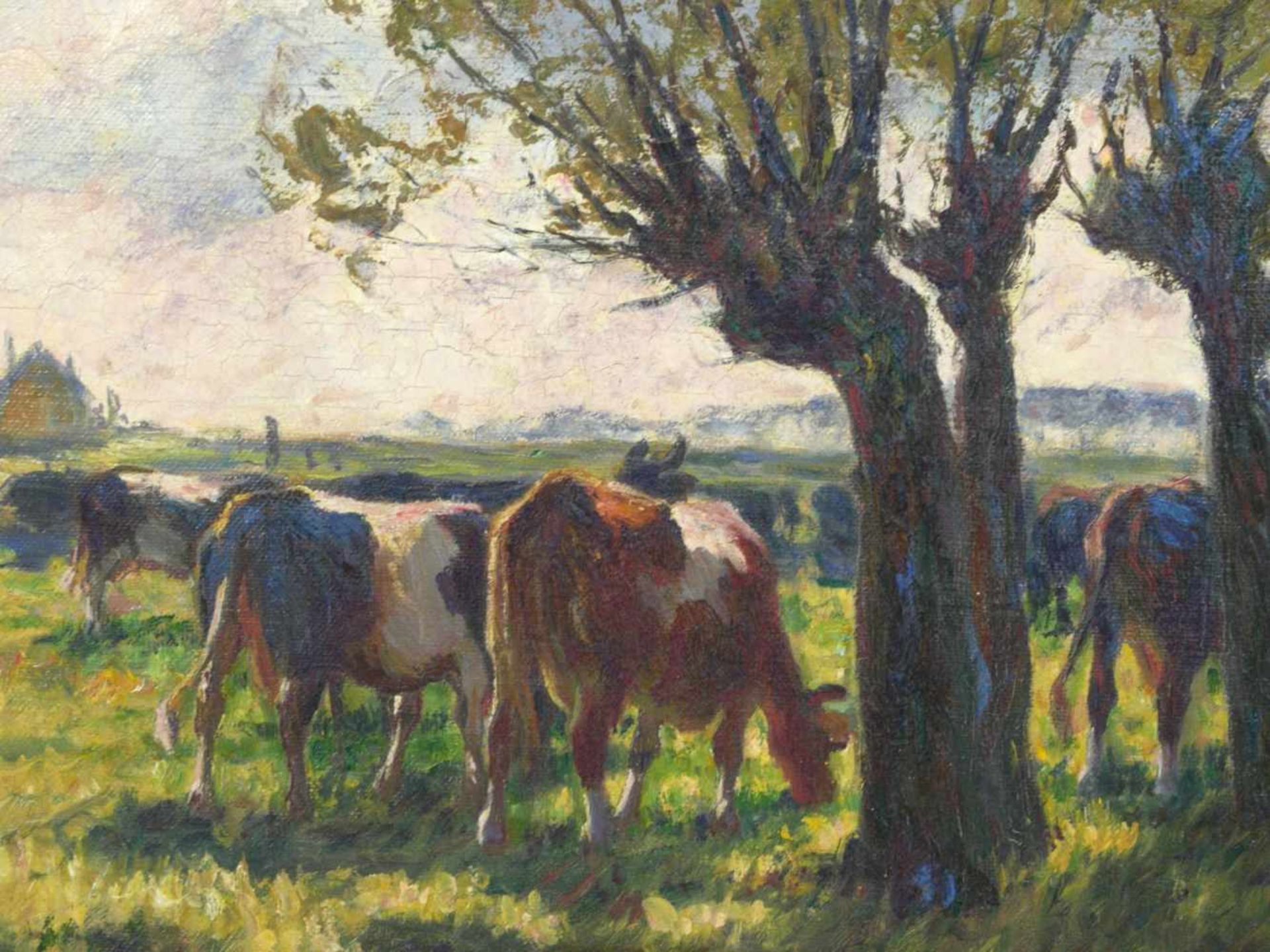 Baur, Albert (1867-1959) - Sonniger Tag an der Anger (Niederrhein)An einem mit vier großen Weiden - Bild 6 aus 6